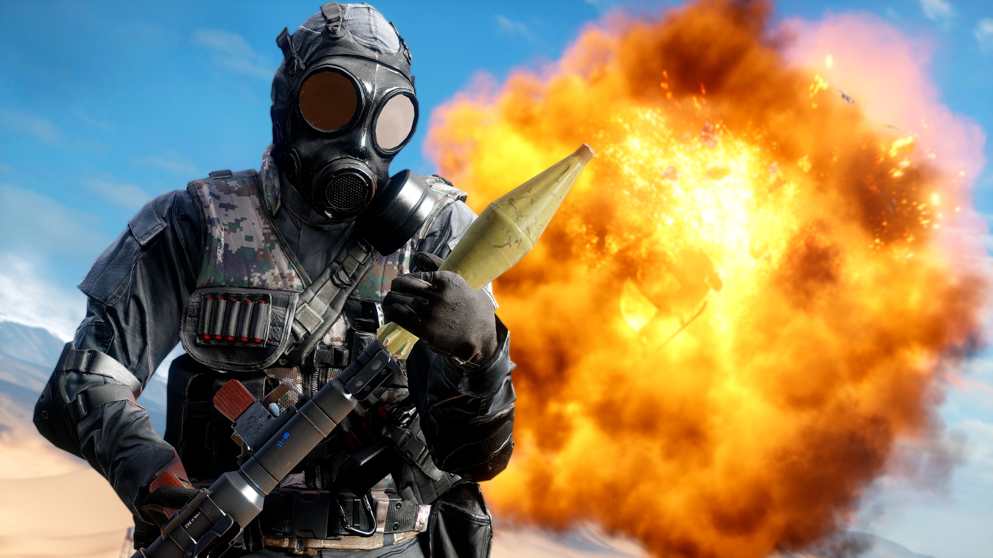 video game, battlefield 4, explosion, gas mask, rocket launcher, soldier, battlefield