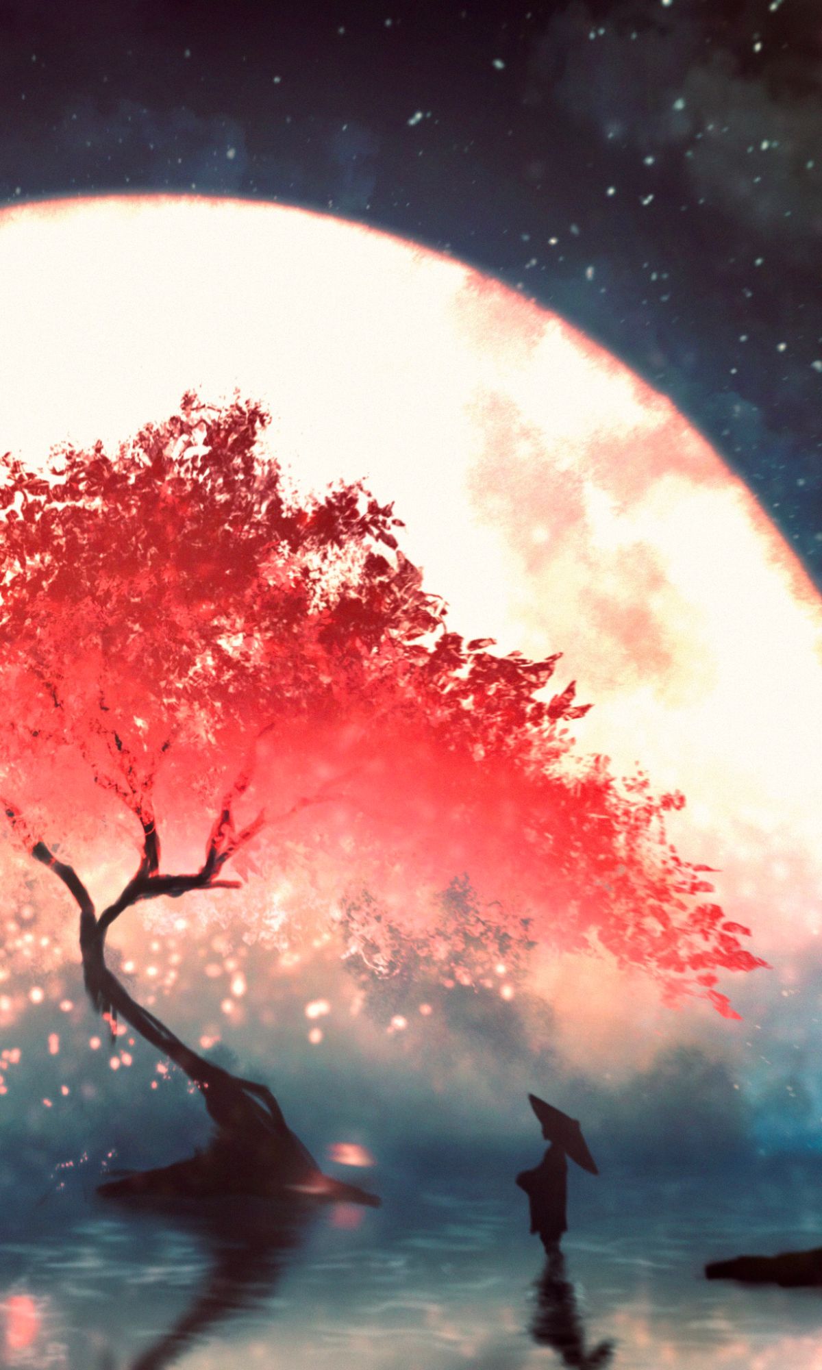 Download mobile wallpaper Anime, Sakura, Tree, Starry Sky for free.