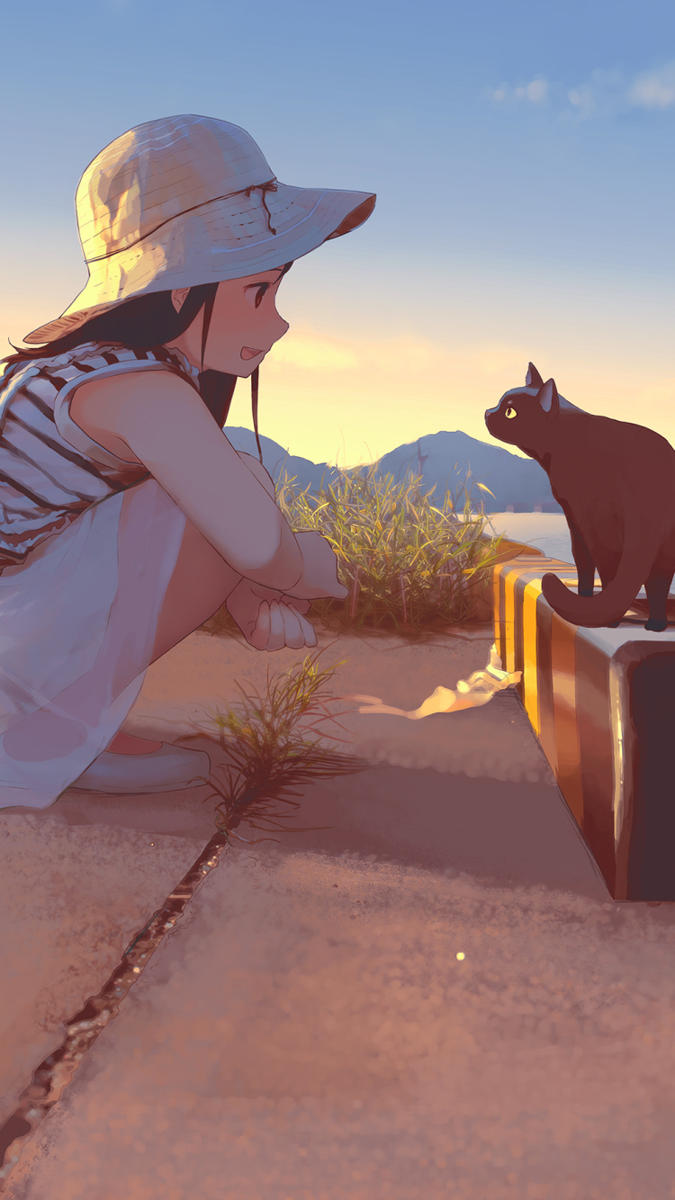 Download mobile wallpaper Anime, Cat, Hat, Original for free.