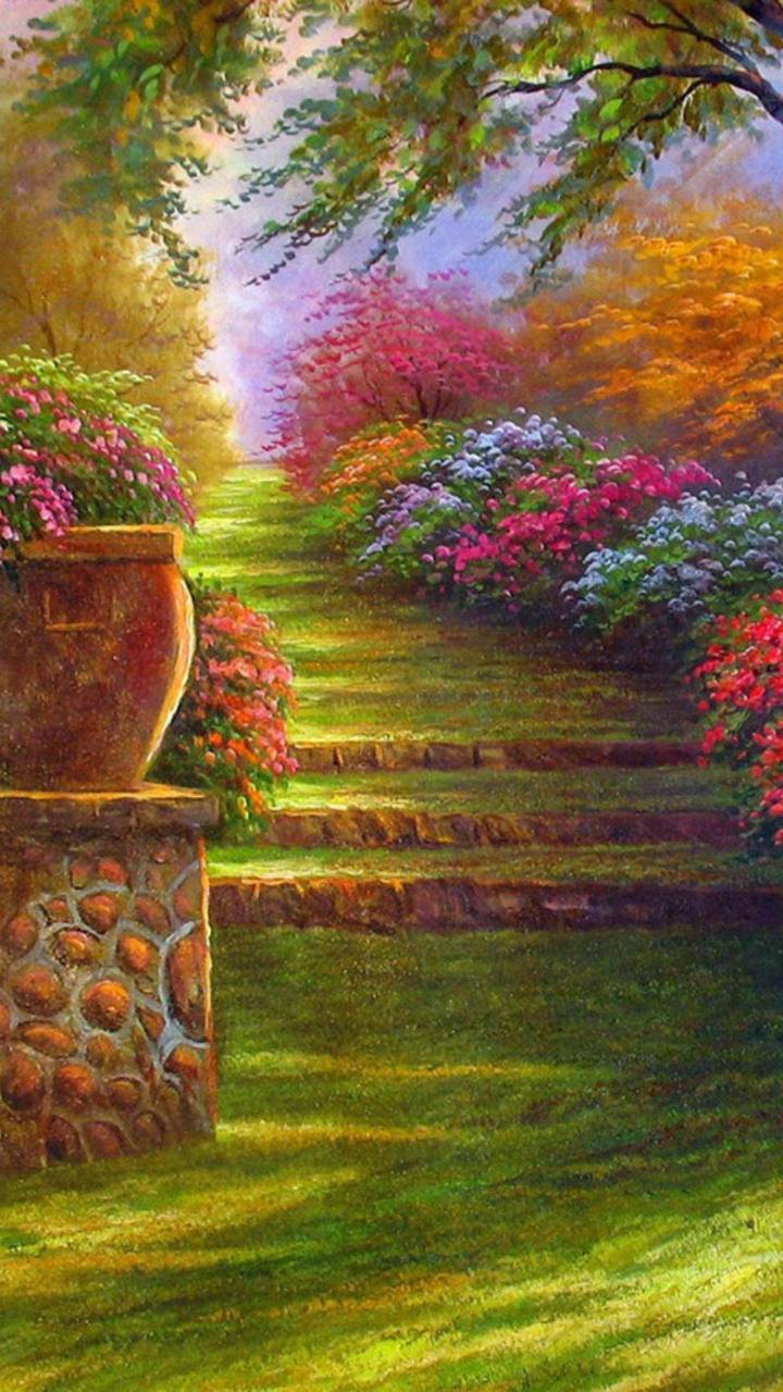 Download mobile wallpaper Flower, Garden, Colorful, Painting, Artistic for free.