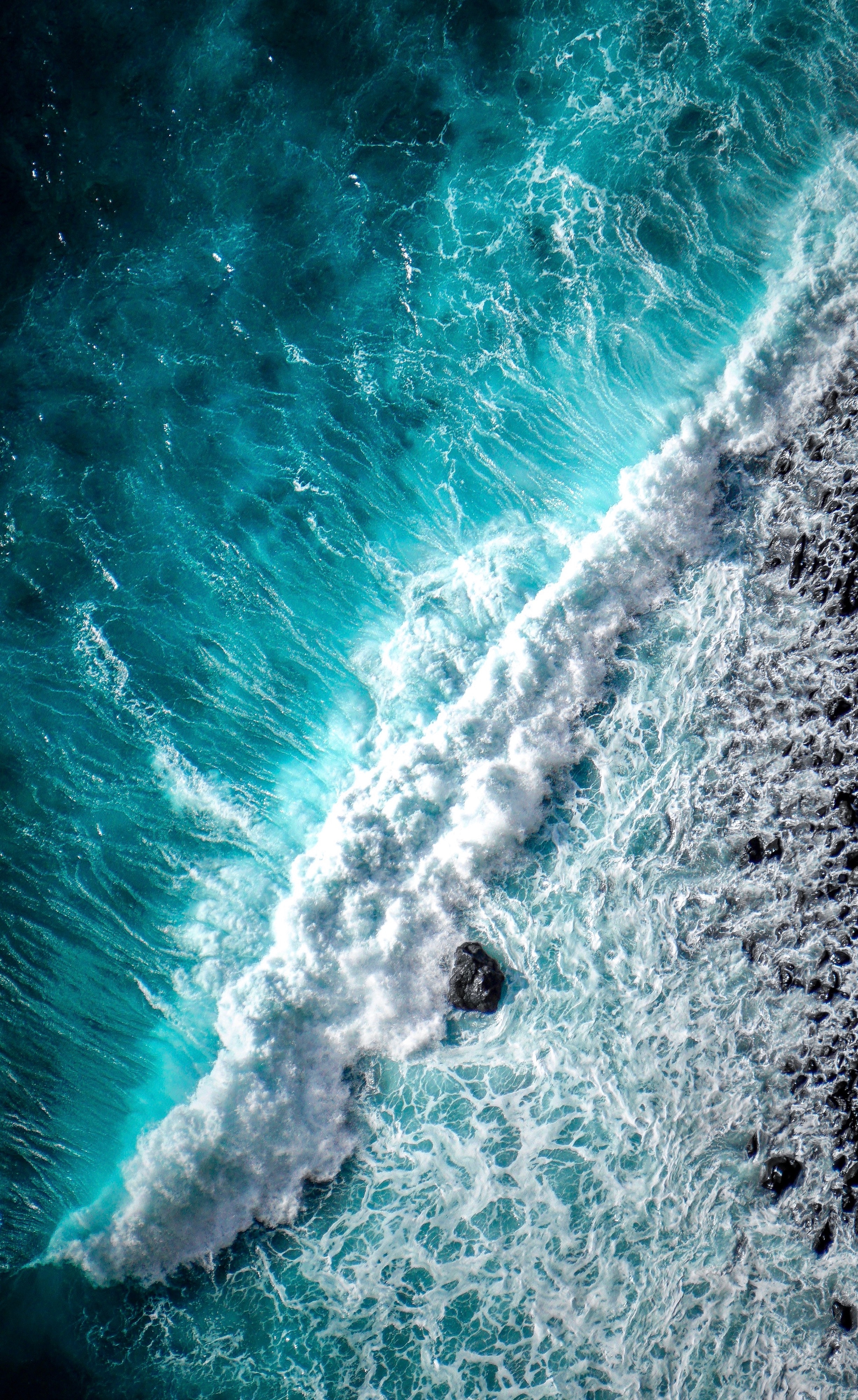 nature, ocean, water, view from above, foam, surf, wave Full HD