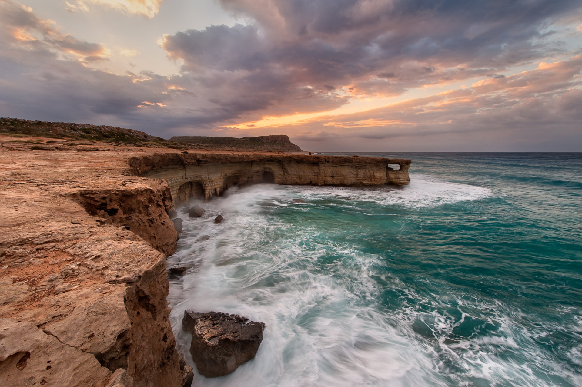 Download mobile wallpaper Sunset, Sea, Horizon, Ocean, Earth, Cliff, Coastline for free.