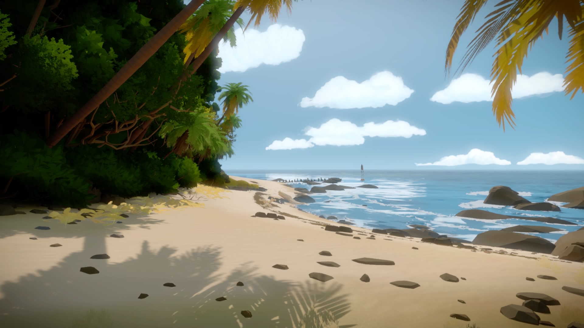video game, the witness, beach