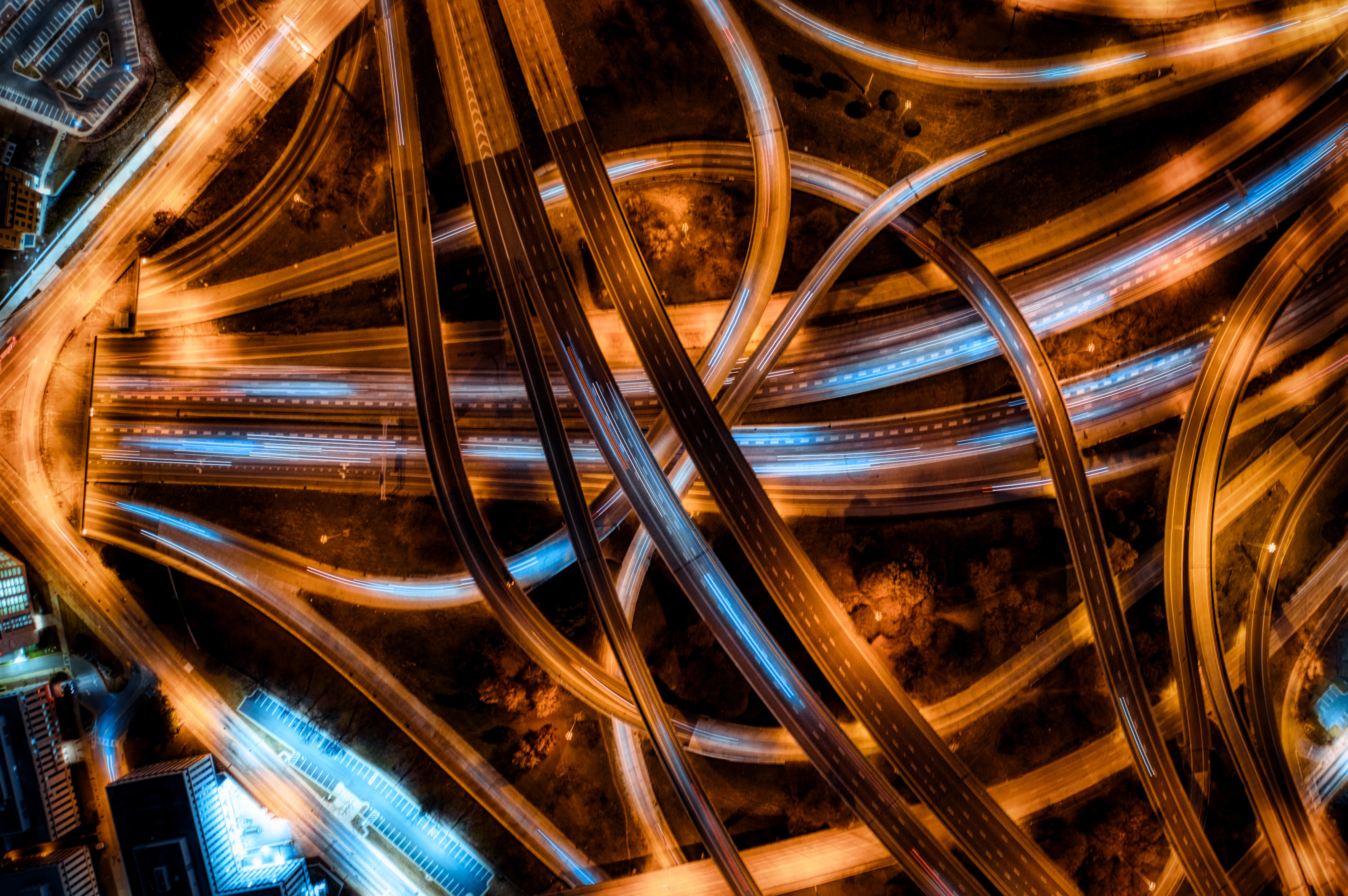 roads, miscellanea, view from above, miscellaneous, backlight, illumination, confused, intricate, interchange, denouement