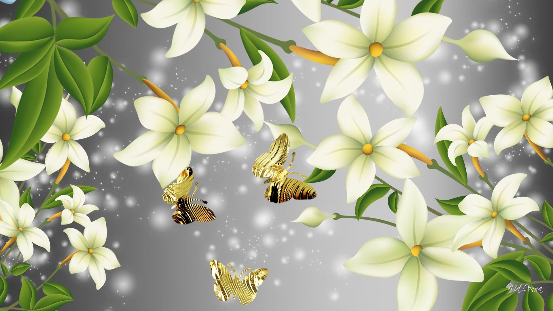 Free download wallpaper Flowers, Flower, Butterfly, Artistic, White Flower on your PC desktop