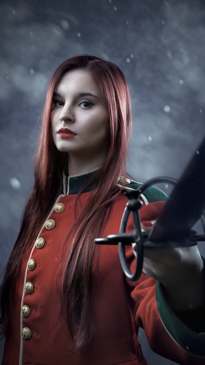 Handy-Wallpaper Modell, Frauen, Lange Haare, Uniform, Lippenstift, Cosplay kostenlos herunterladen.