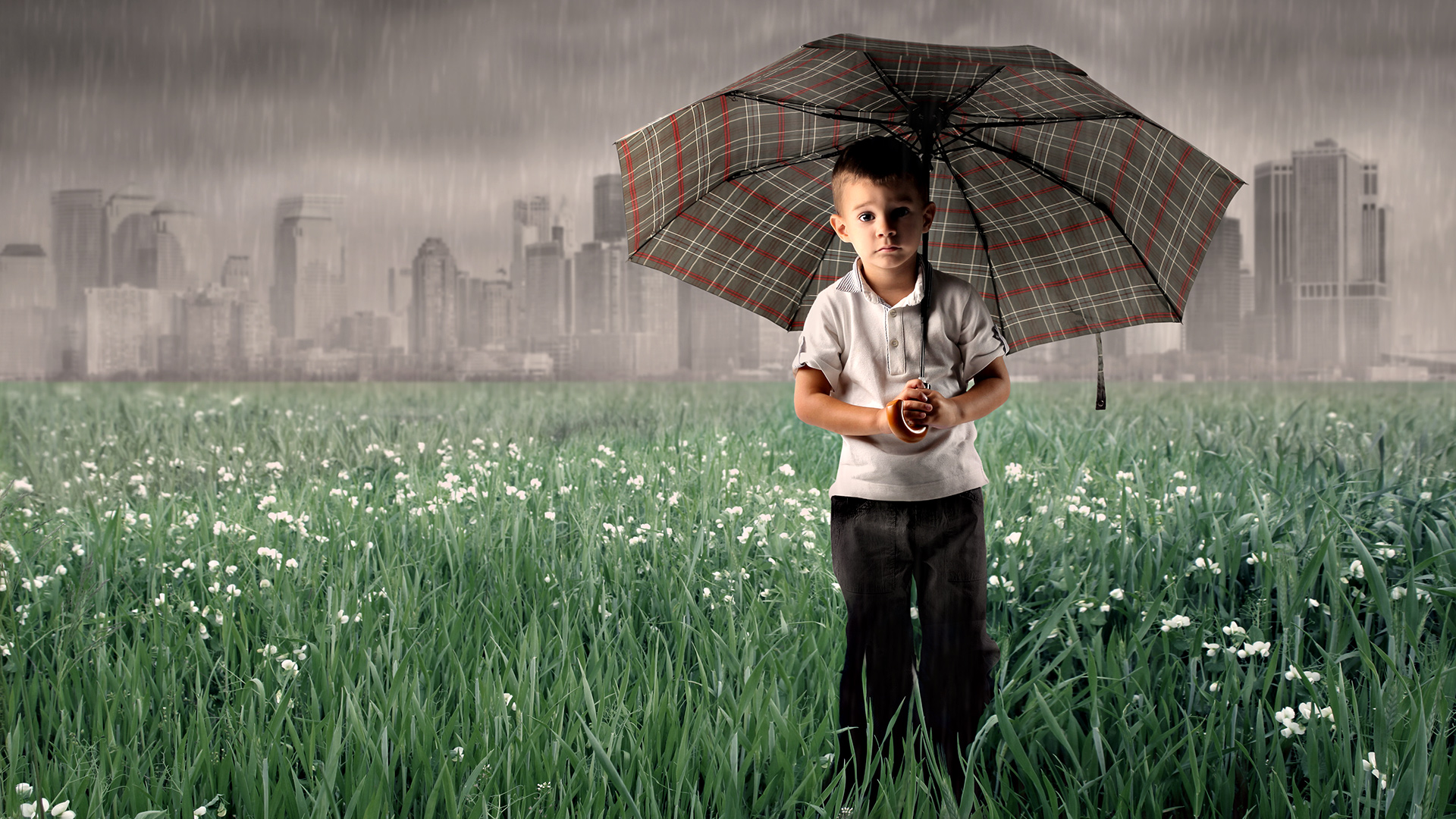 Download mobile wallpaper Rain, Umbrella, Child, Photography for free.