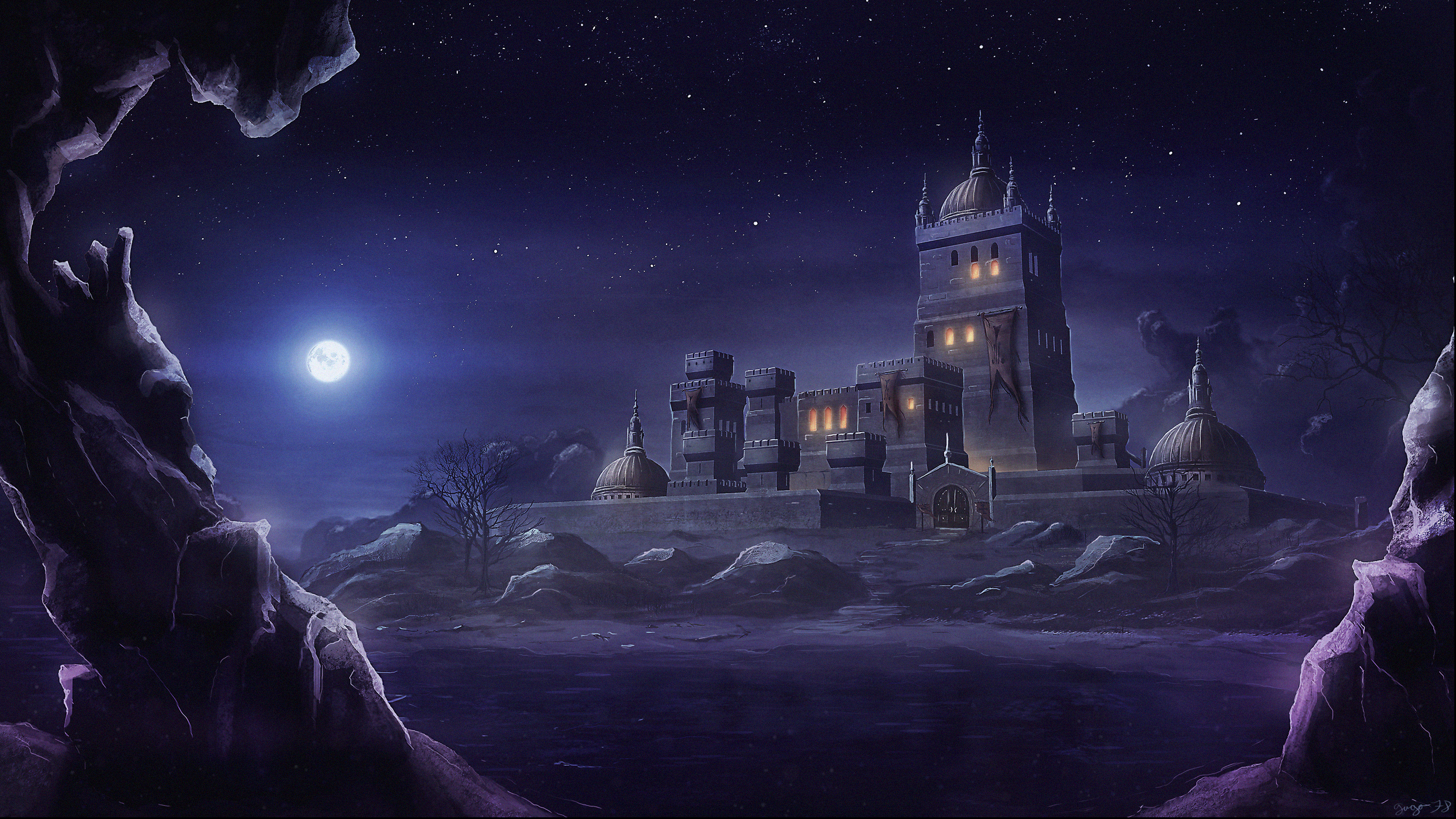 Free download wallpaper Fantasy, Night, Moon, Castles, Castle on your PC desktop