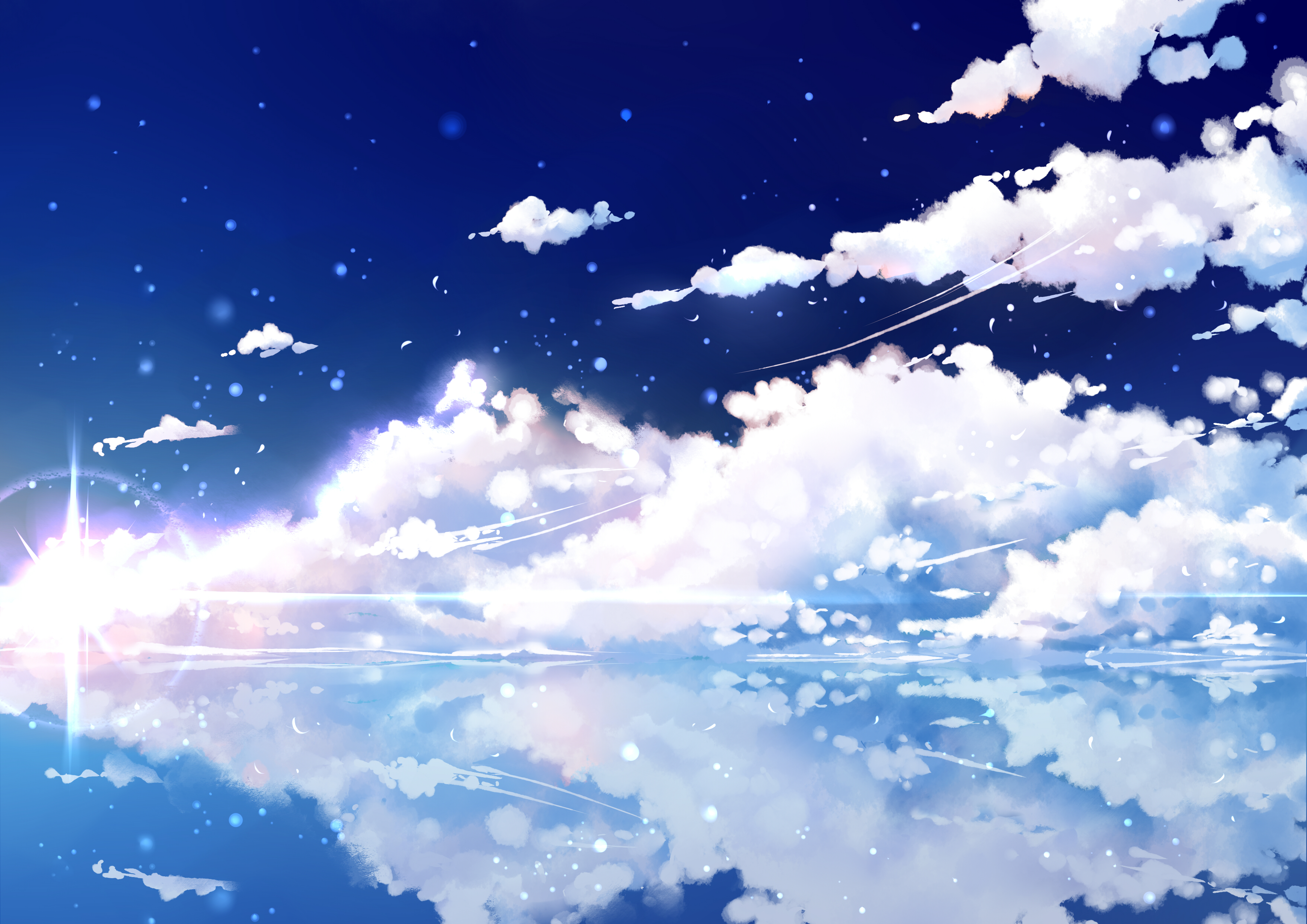 Download mobile wallpaper Anime, Sky, Reflection, Cloud for free.