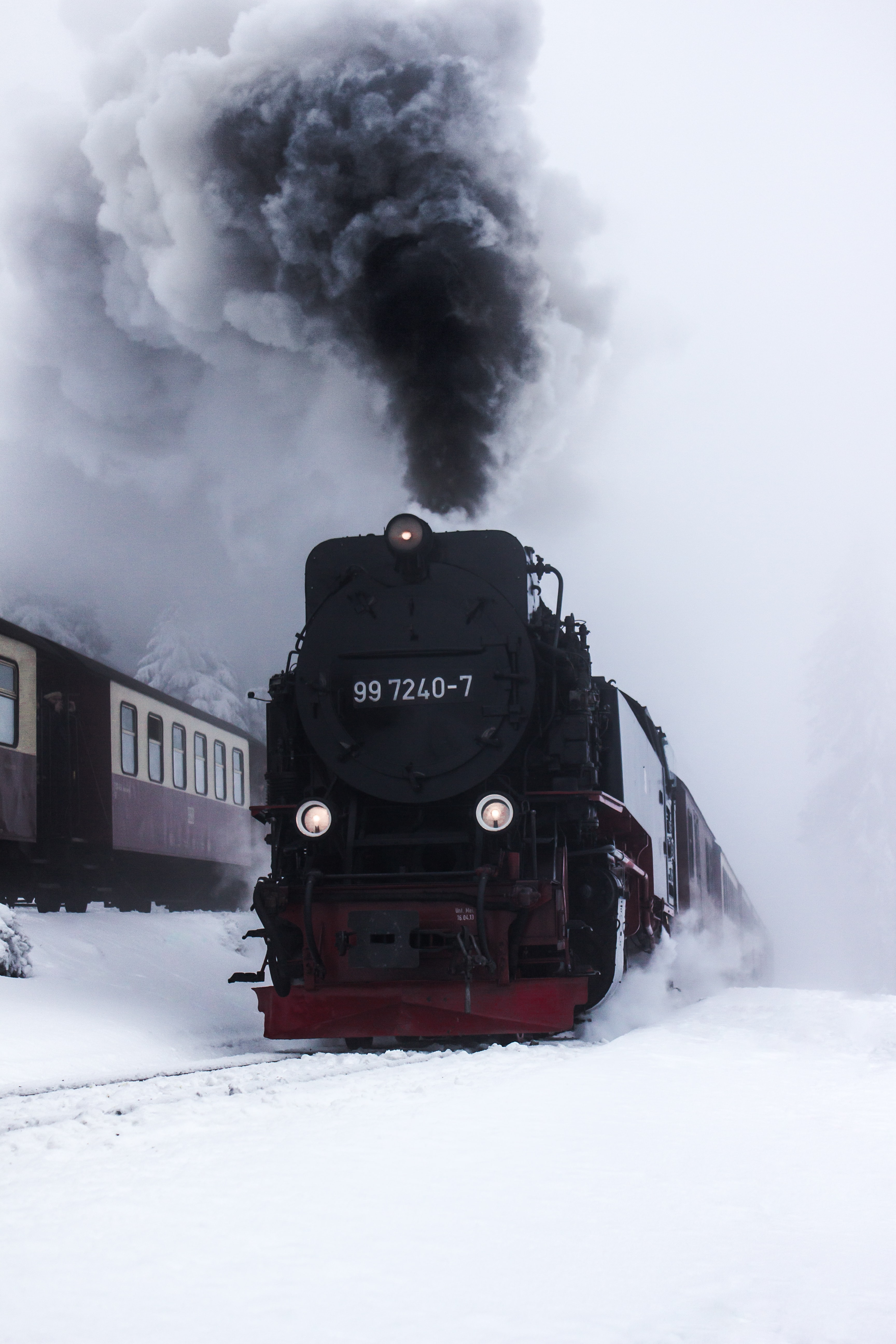 train, smoke, snow, black, miscellanea, miscellaneous, locomotive, steam locomotive