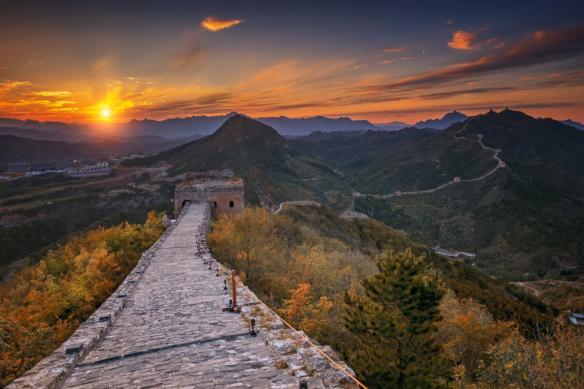 Download mobile wallpaper Sunset, Monuments, Great Wall Of China, Man Made for free.