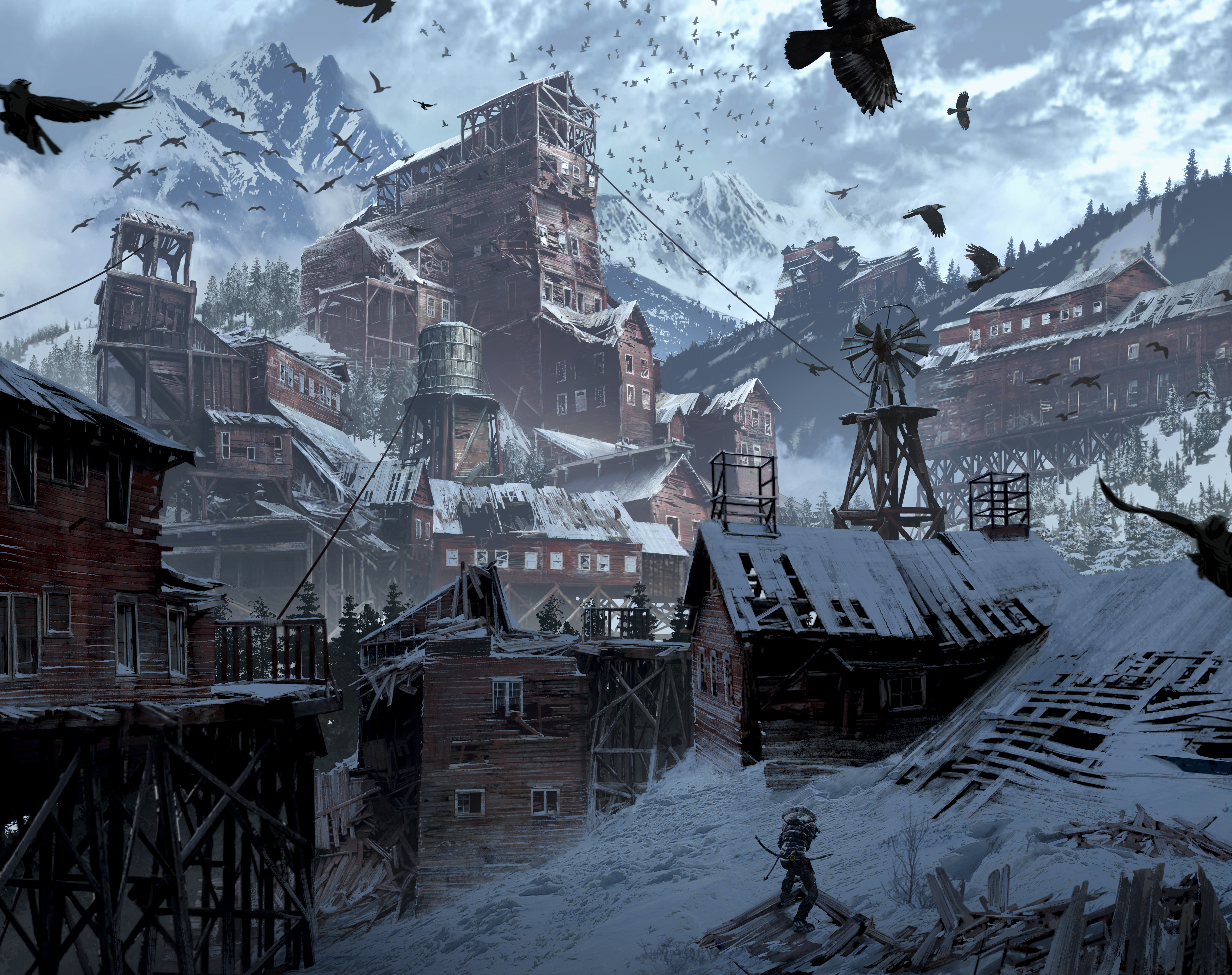 Laden Sie das Winter, Tomb Raider, Stadt, Computerspiele, Lara Croft, Rise Of The Tomb Raider-Bild kostenlos auf Ihren PC-Desktop herunter