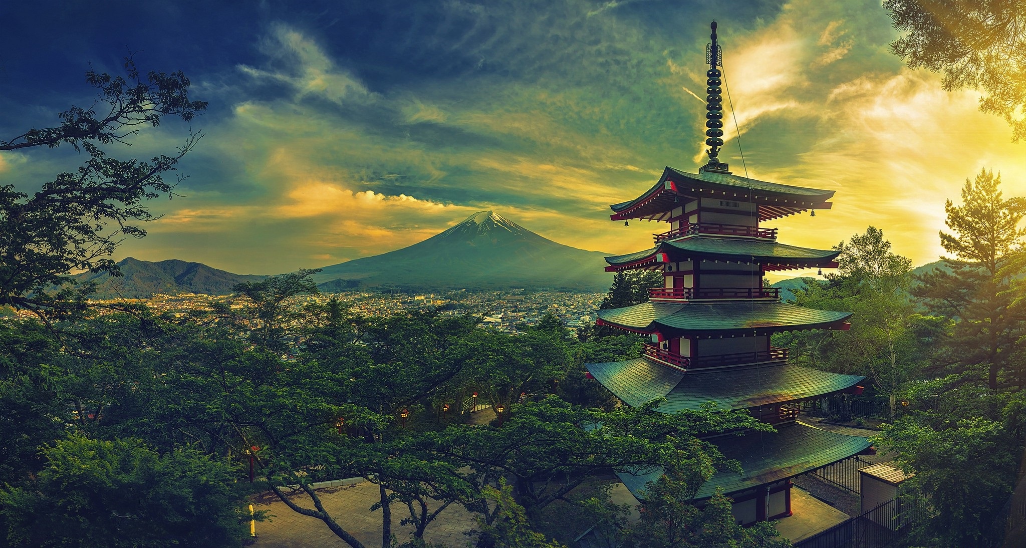 Скачати мобільні шпалери Пагода, Гора Фудзі, Релігійний безкоштовно.