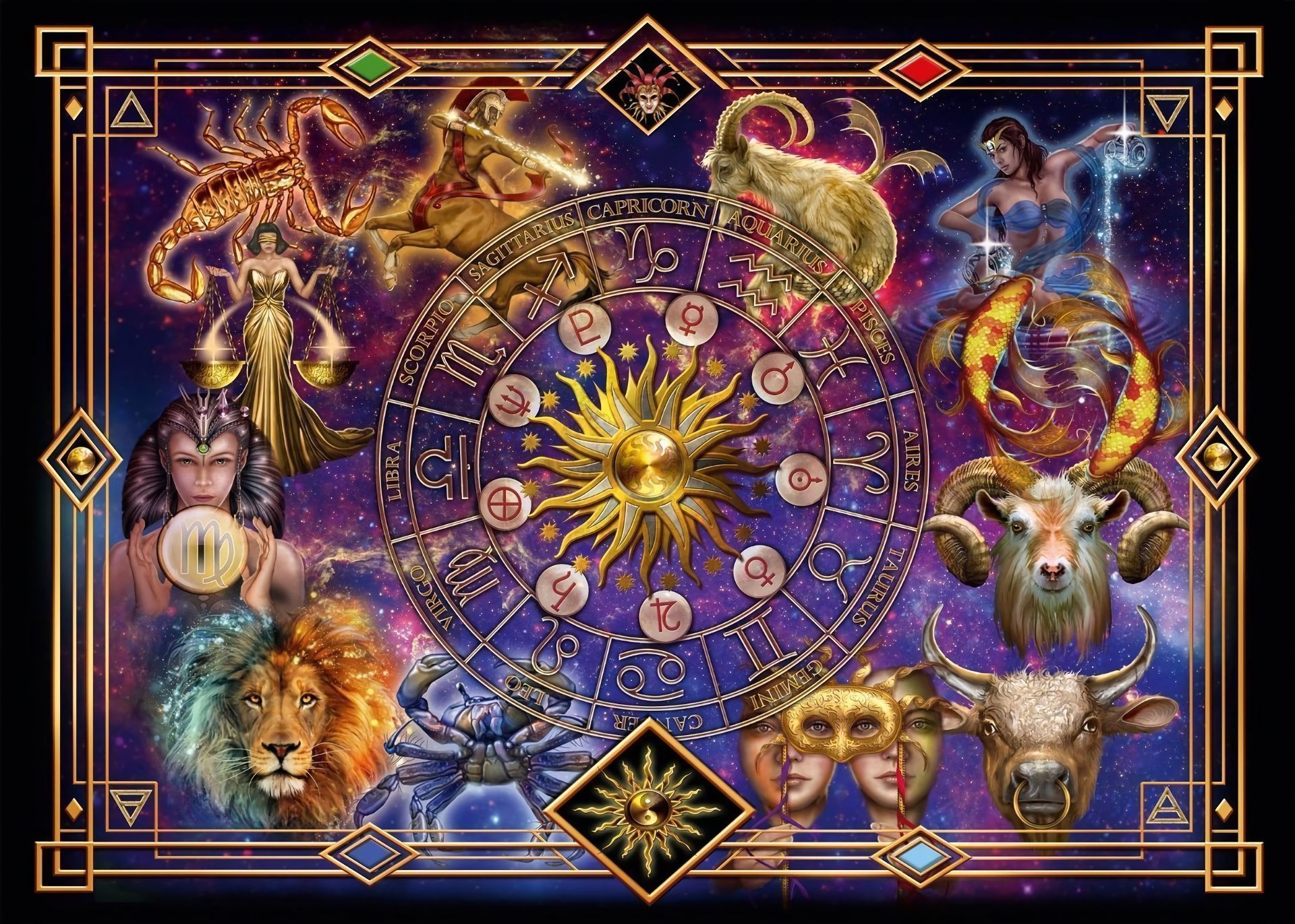 zodiac, artistic, chart, horoscope