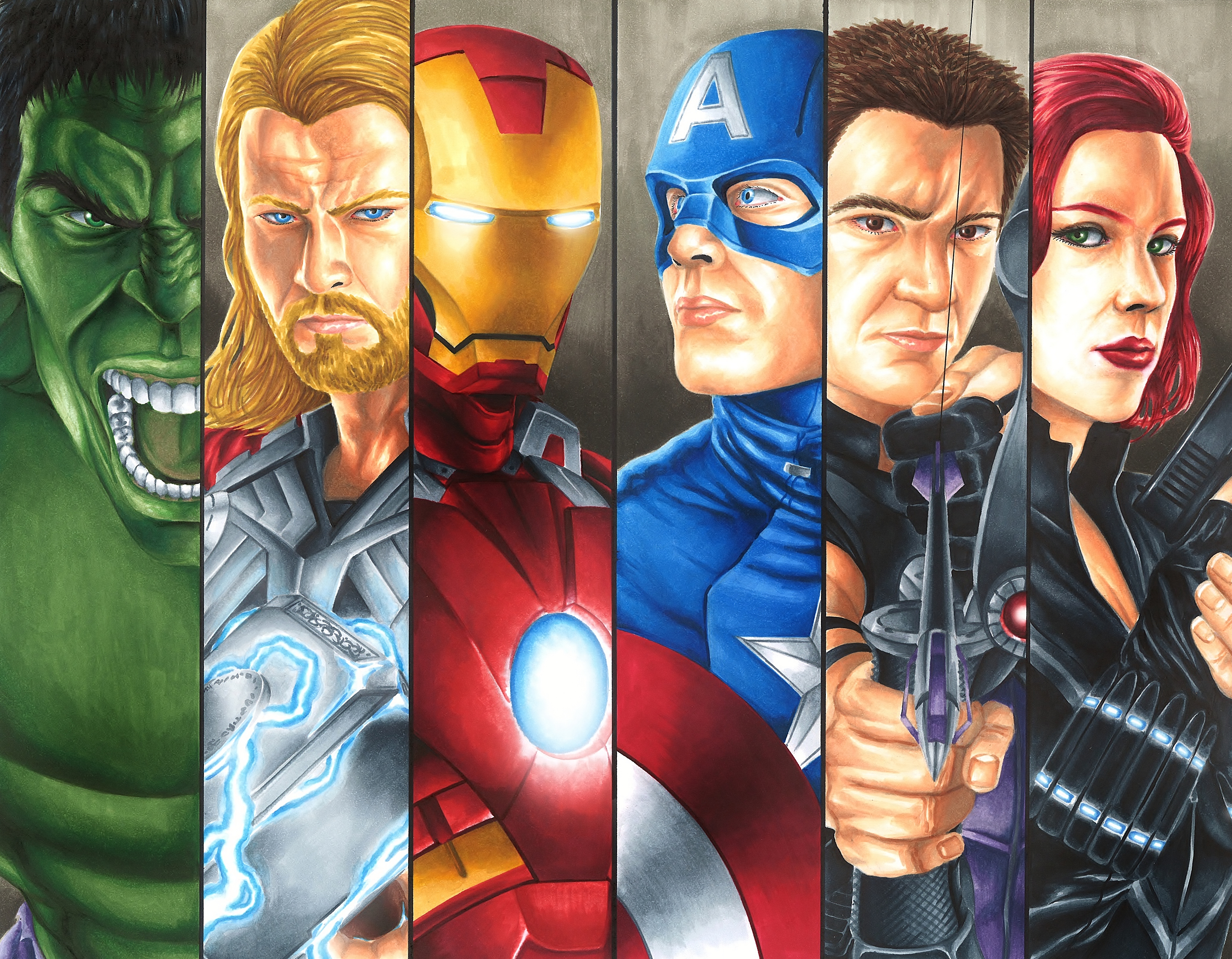 Скачать картинку Комиксы, Железный Человек, Капитан Америка, Мстители, Халк, Тор, Чёрная Вдова, Соколиный Глаз в телефон бесплатно.