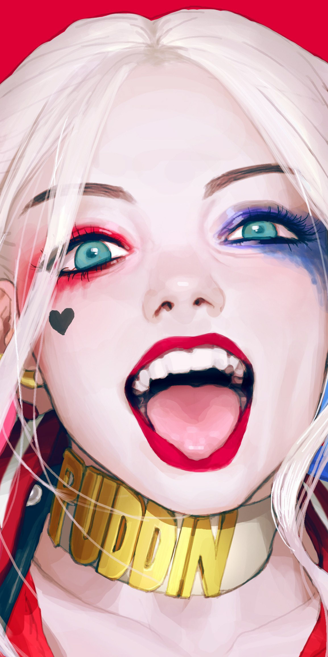 Descarga gratuita de fondo de pantalla para móvil de Cara, Ojos Azules, Historietas, Harley Quinn, Pelo Blanco, Dc Comics, Colas Gemelas, Lápiz Labial.