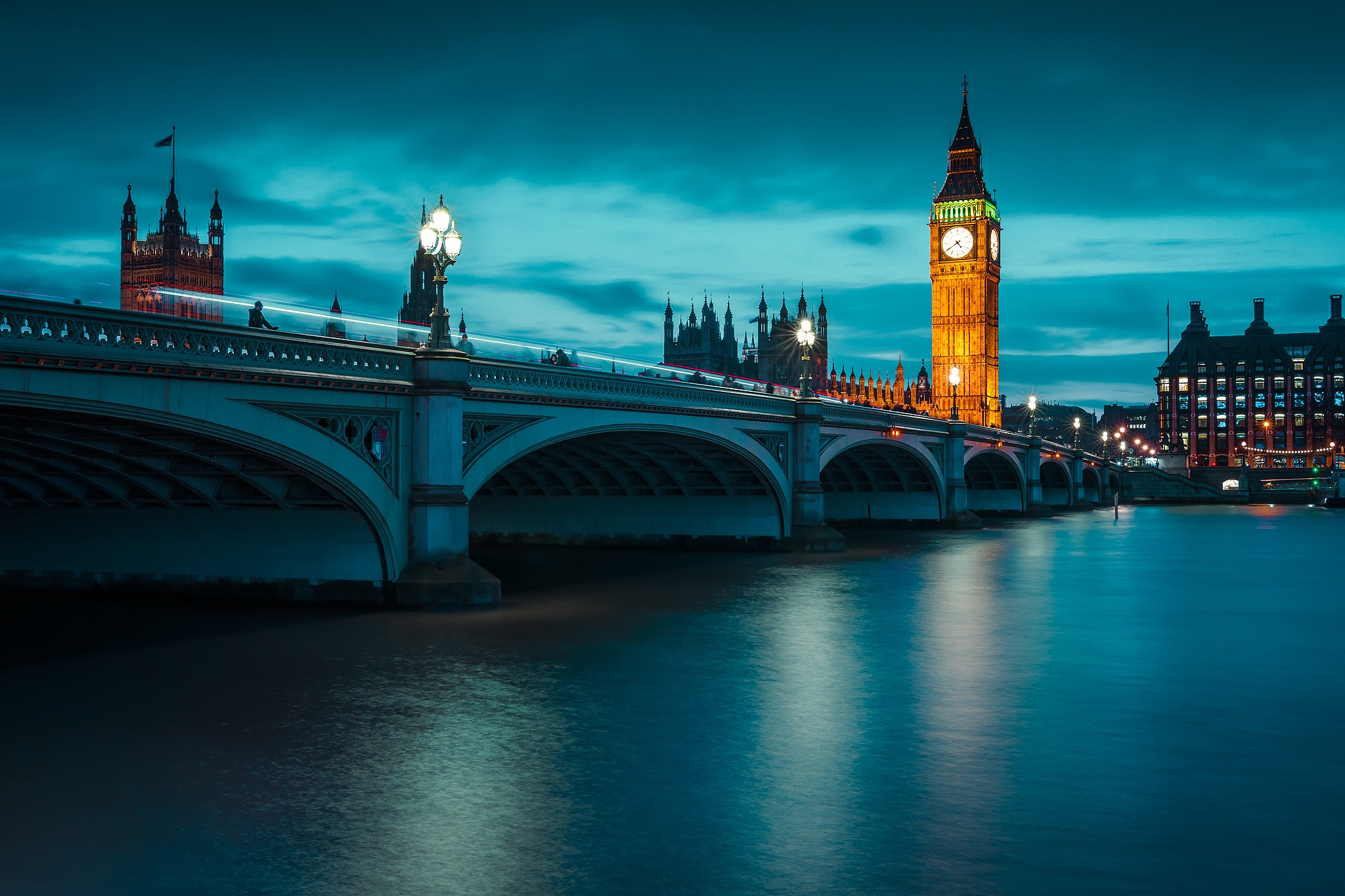 Скачать обои бесплатно Ночь, Памятники, Лондон, Мост, Башня, Великобритания, Темза, Сделано Человеком, Большой Бен картинка на рабочий стол ПК