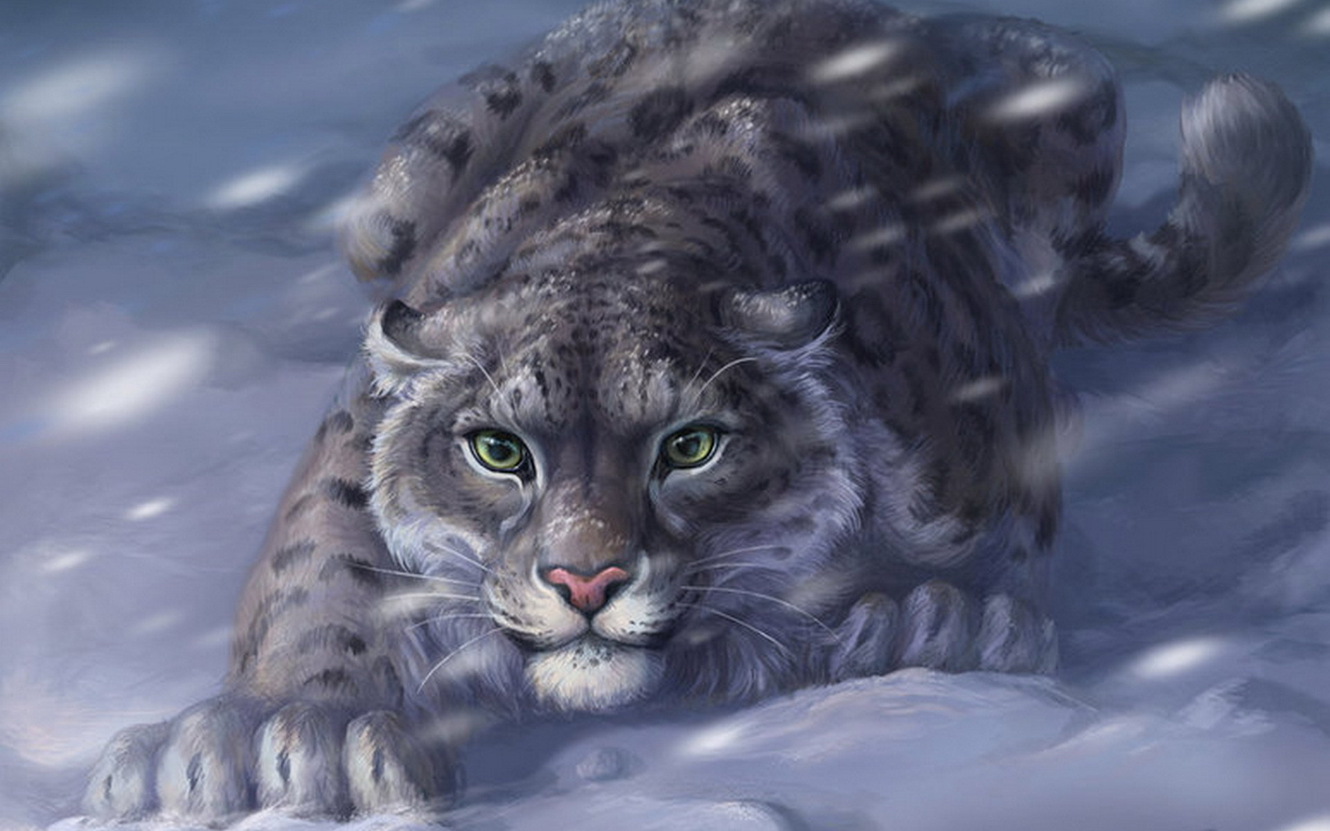 Download mobile wallpaper Snow Leopard, Snow, Fantasy, Winter, Cats, Animal for free.