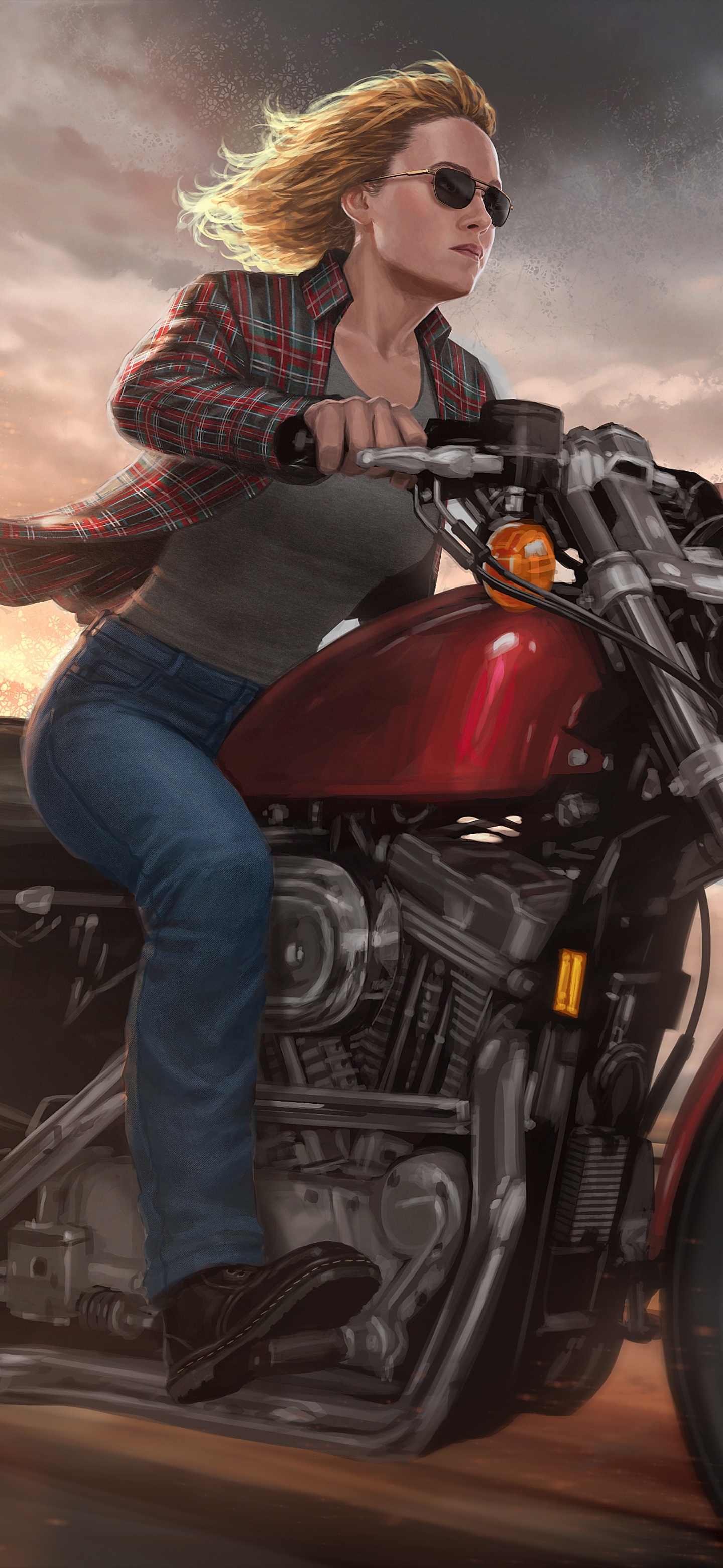 Download mobile wallpaper Motorcycle, Blonde, Movie, Captain Marvel, Brie Larson for free.