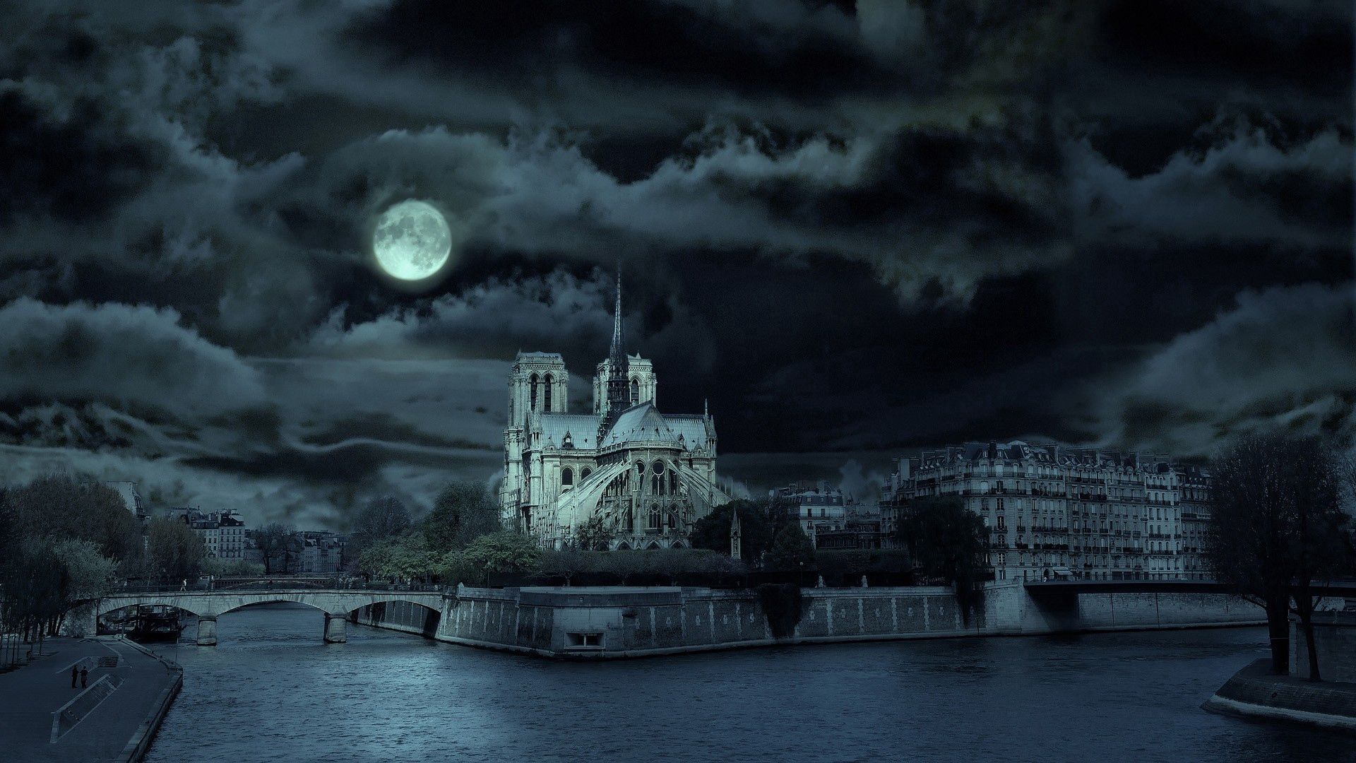Скачать картинку Река, Города, Мост, Ночь, Франция в телефон бесплатно.