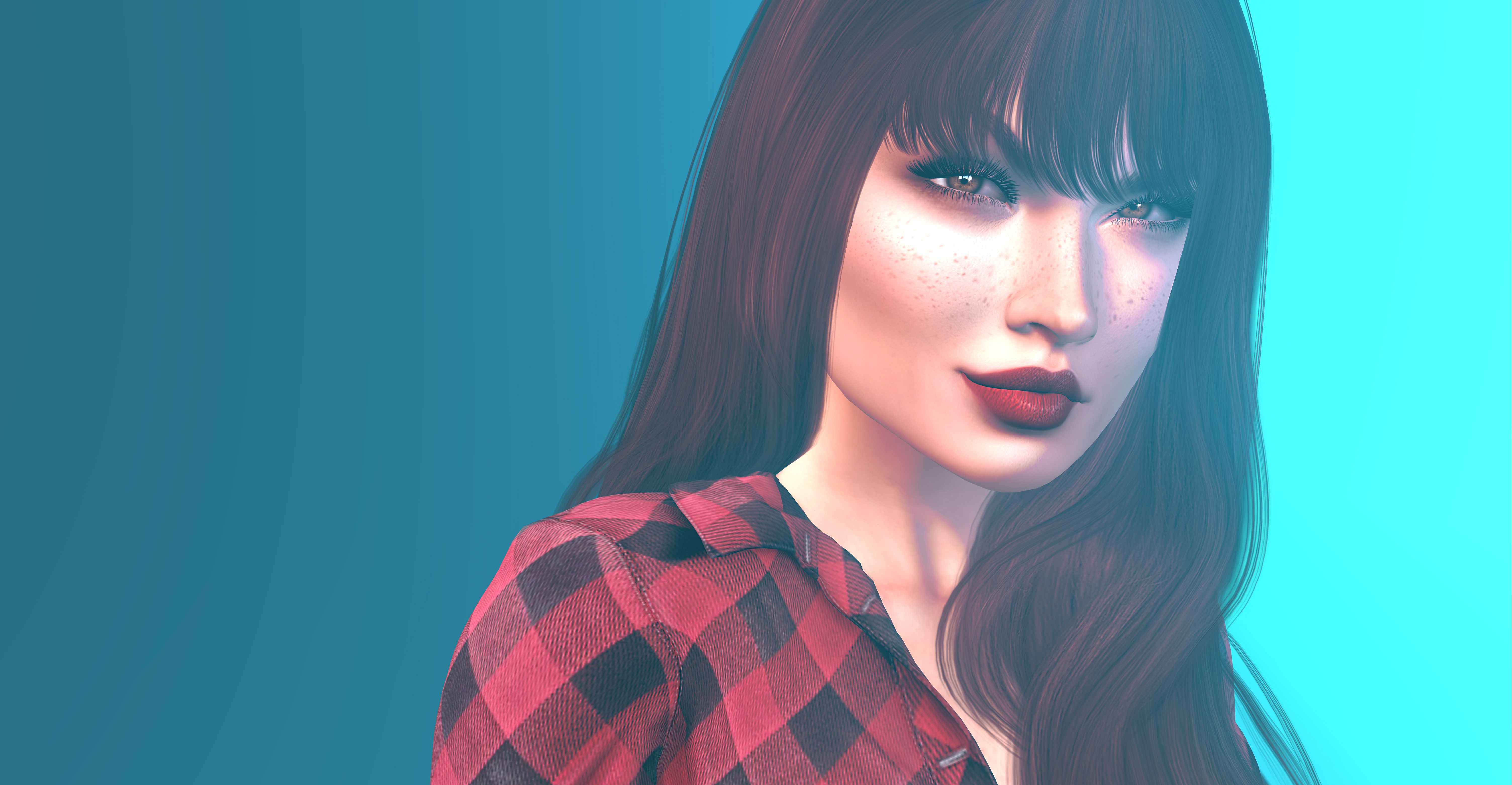 face, brunette, art, 3d, girl, freckles Desktop Wallpaper