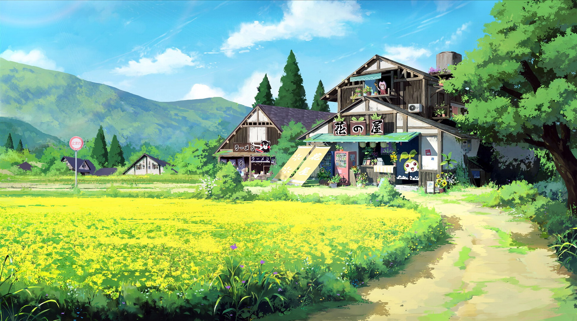 anime, shop, field, scenic