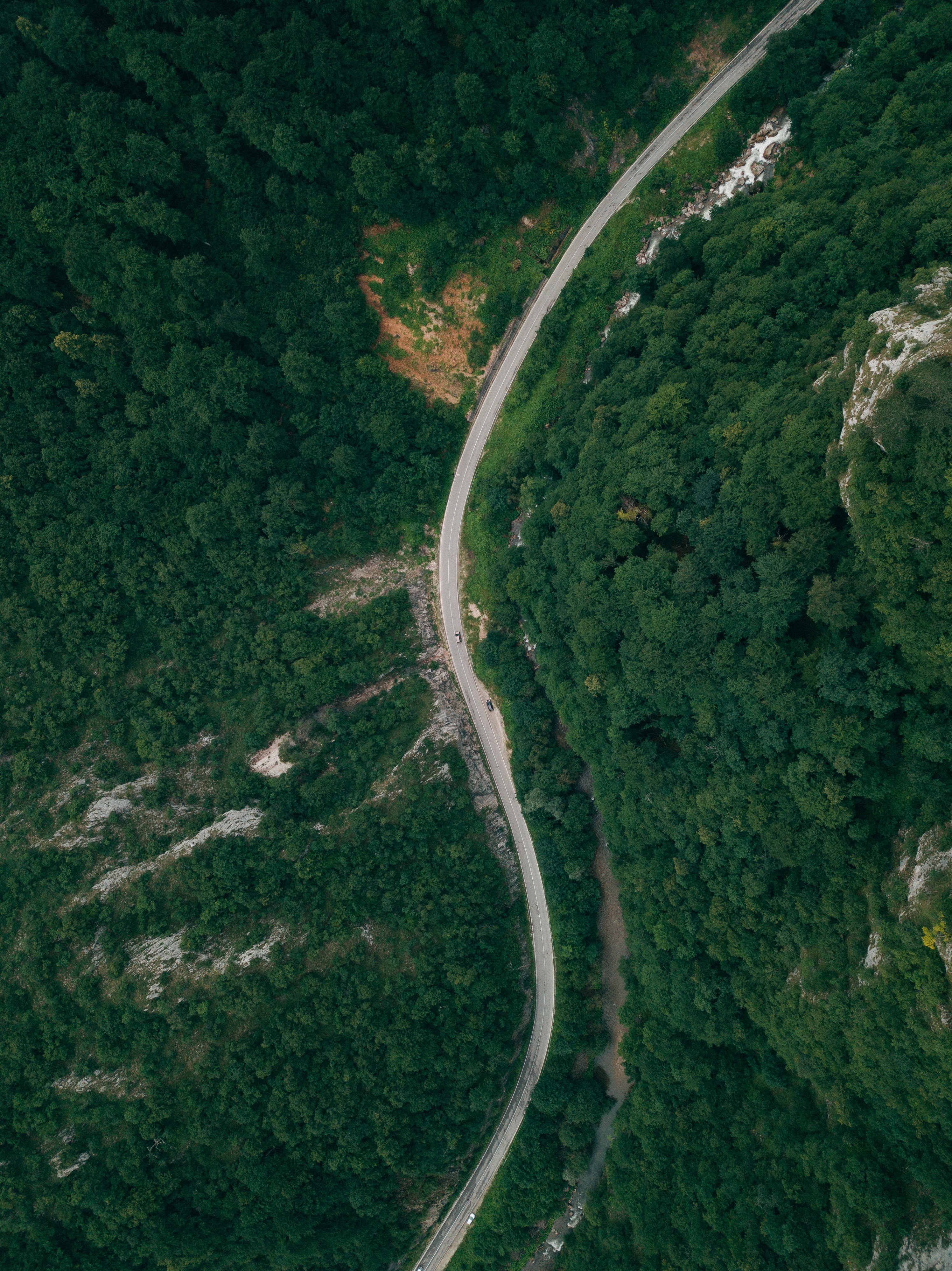 Download mobile wallpaper View From Above, Road, Forest, Trees, Nature for free.