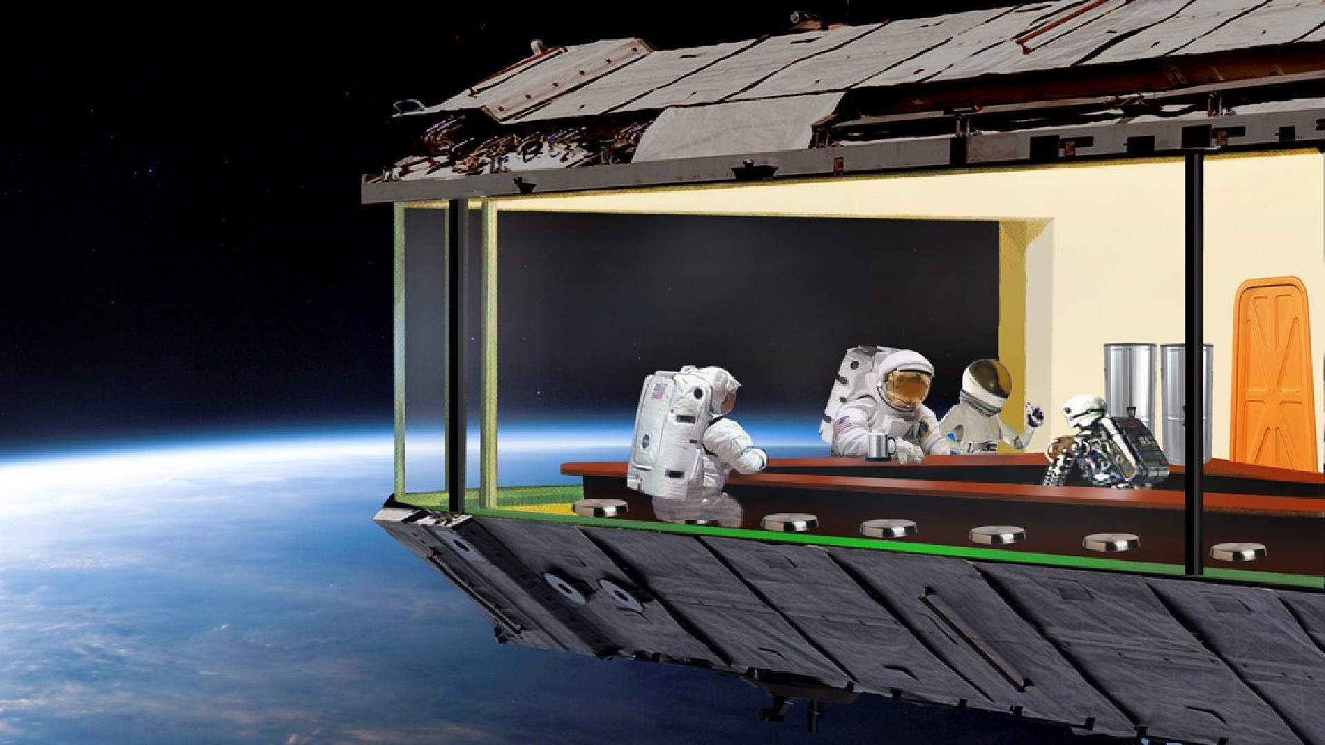 158818 descargar fondo de pantalla astronauta, hecho por el hombre, nasa, cena, humor, robot, ciencia ficción, espacio: protectores de pantalla e imágenes gratis