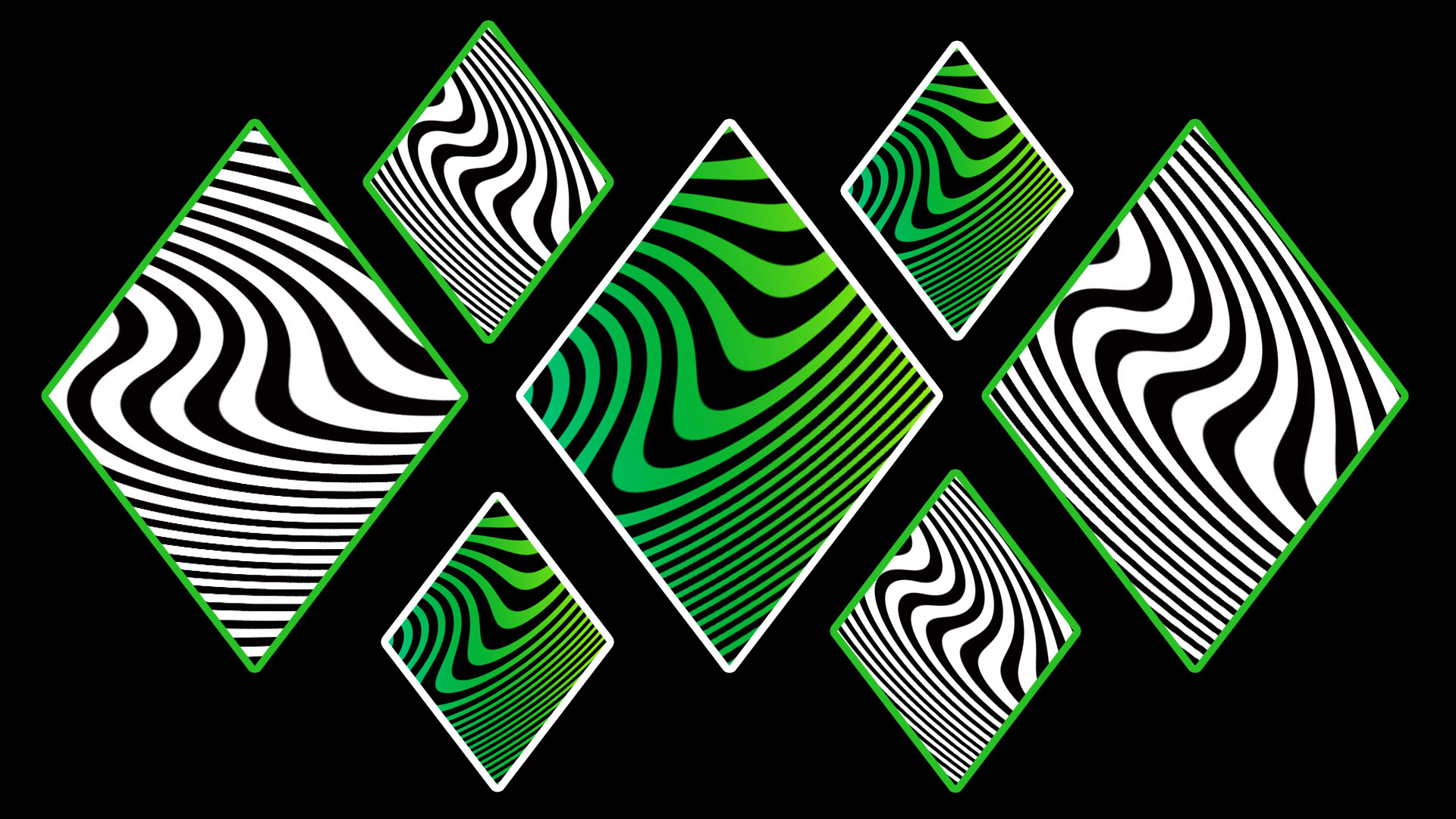 abstract, geometry, black, curves, green, shapes, white