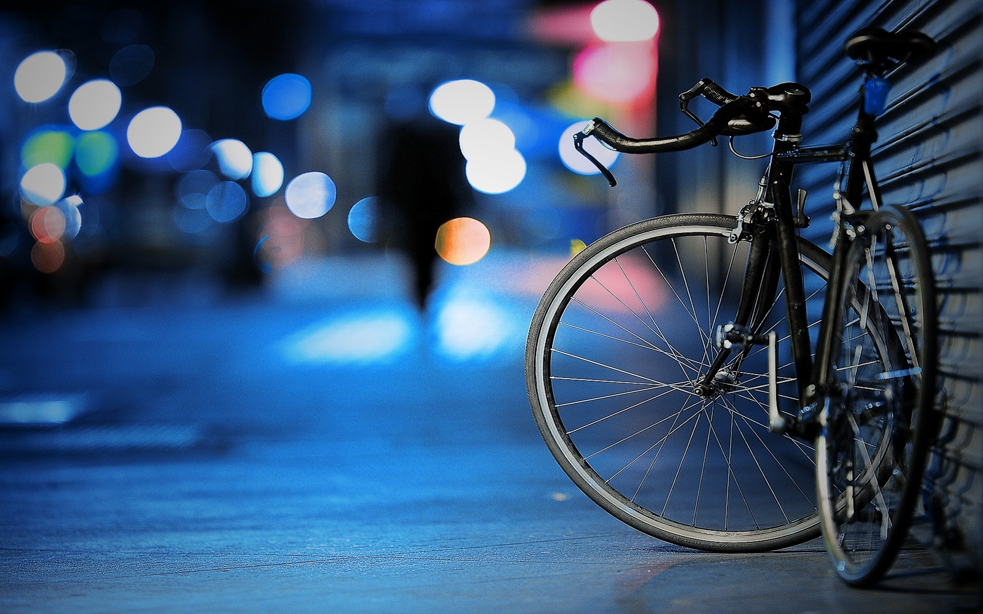 565945 завантажити картинку велосипед, світло, транспортні засоби, на самоті, місто, настрій, ніч - шпалери і заставки безкоштовно