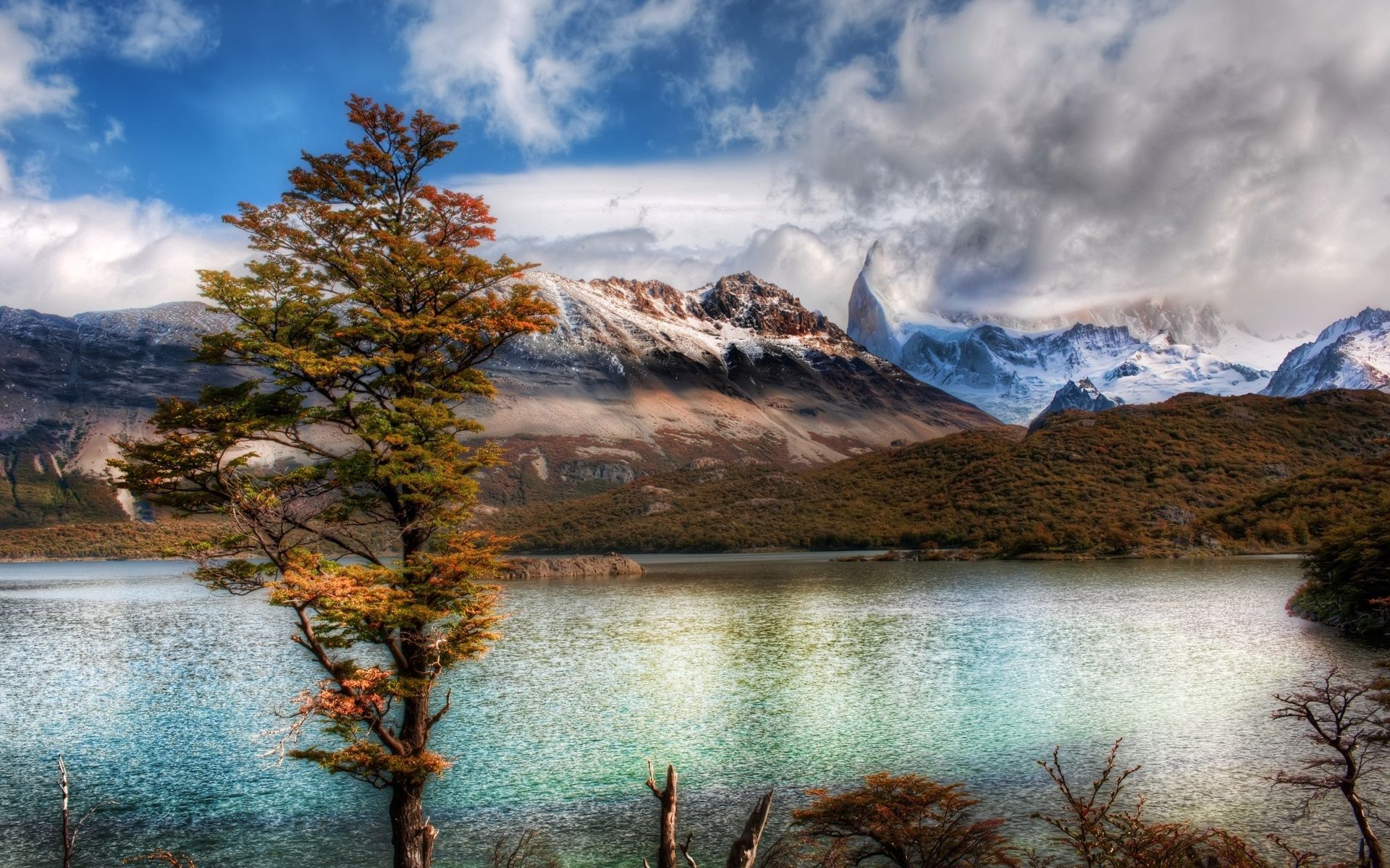 Free download wallpaper Clouds, Wood, Tree, Nature, Lake, Mountains on your PC desktop