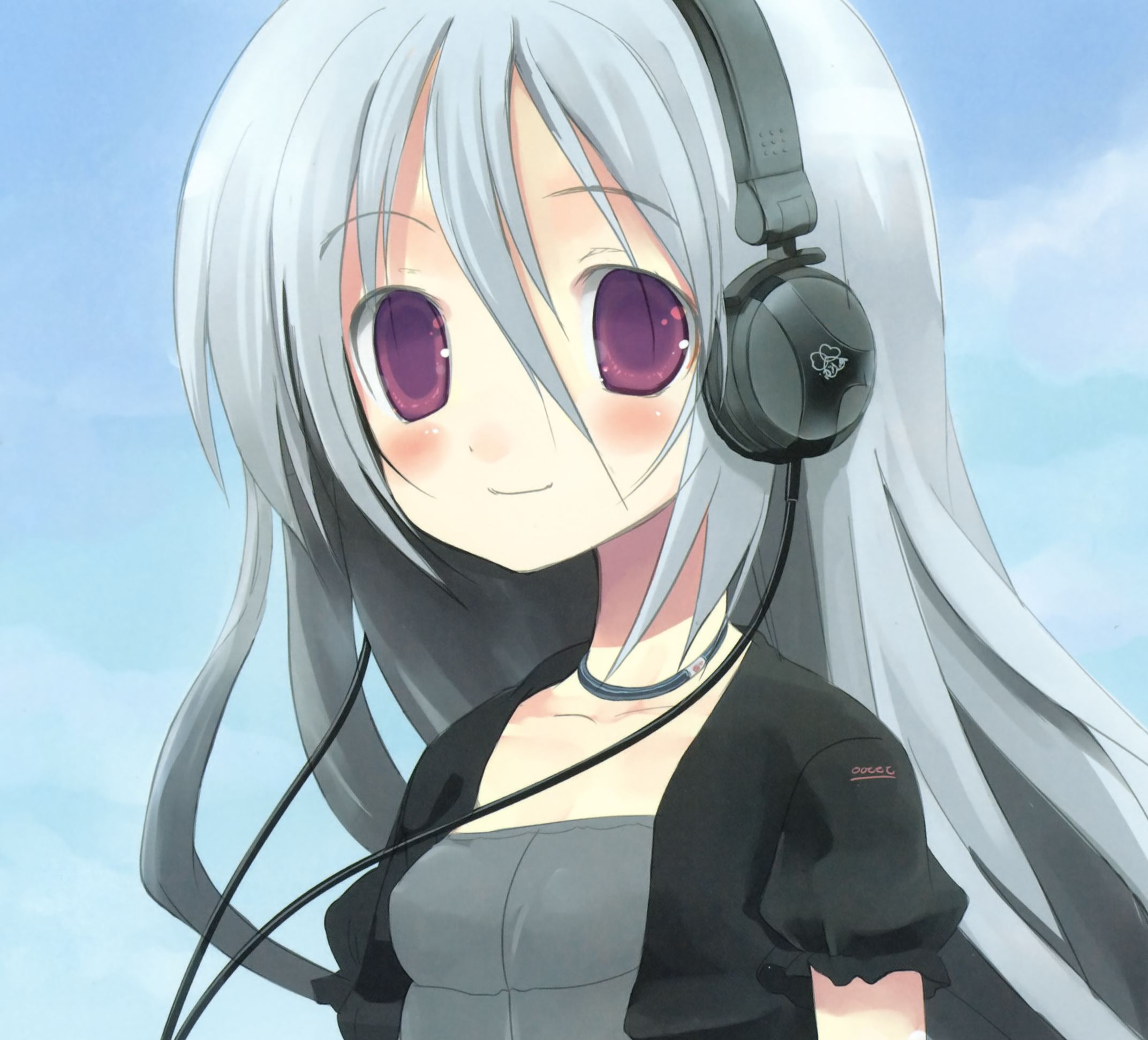 Free download wallpaper Anime, Smile, Original, Blush, Long Hair, Purple Eyes, Grey Hair on your PC desktop