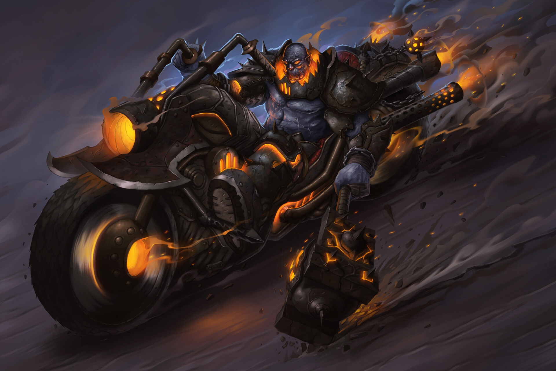 Download mobile wallpaper Fantasy, Motorcycle, Hammer, Orc for free.