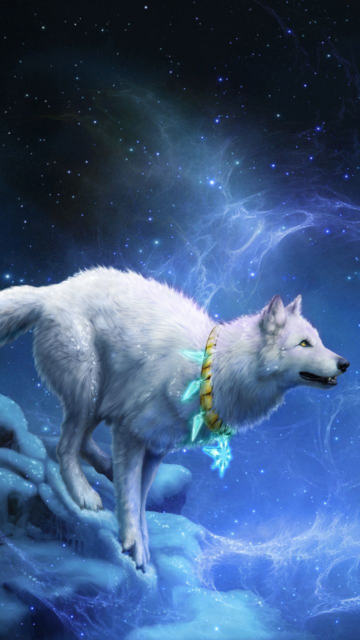 Download mobile wallpaper Fantasy, Sky, Stars, Moon, Wolf, Dreamcatcher, Fantasy Animals for free.