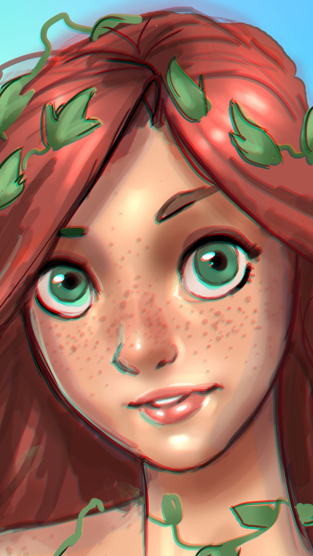 Download mobile wallpaper Redhead, Face, Green Eyes, Freckles, Comics, Poison Ivy for free.