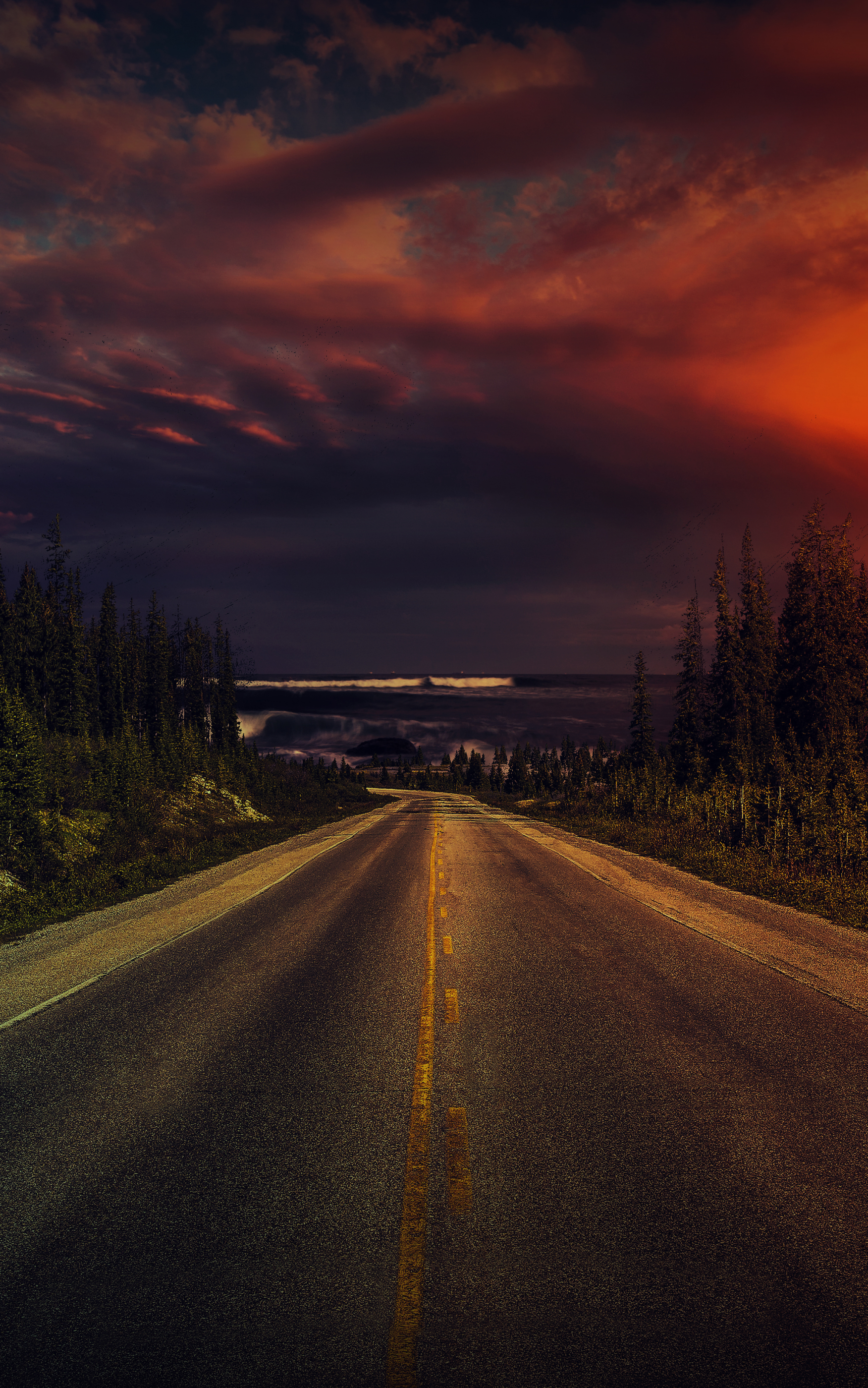 Download mobile wallpaper Landscape, Nature, Sunset, Sky, Horizon, Road, Man Made for free.