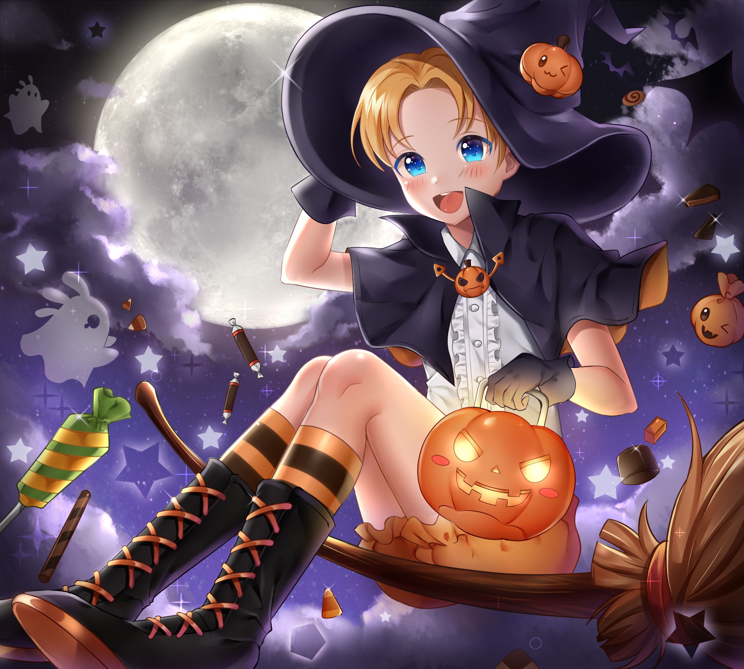 Laden Sie das Halloween, Kürbis, Hexe, Animes-Bild kostenlos auf Ihren PC-Desktop herunter