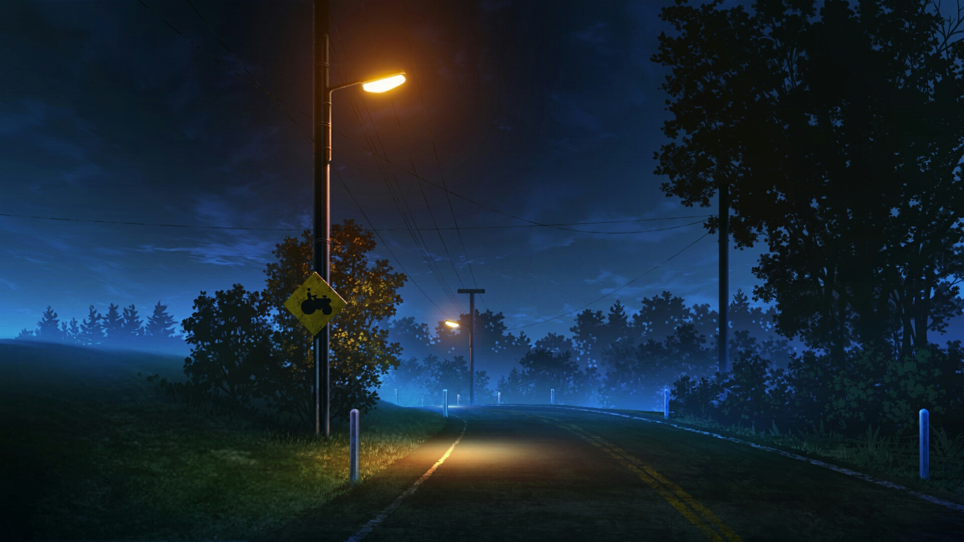 Download mobile wallpaper Anime, Night, Road for free.