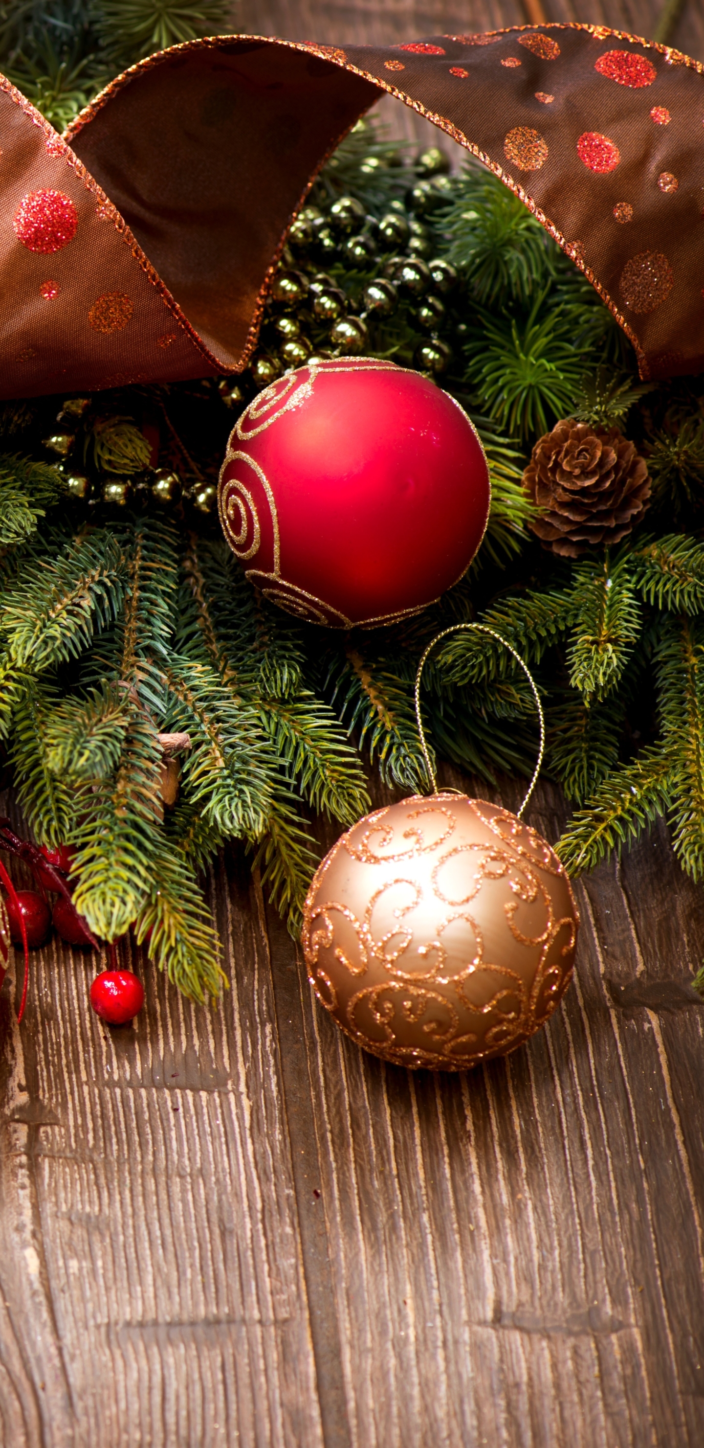 Download mobile wallpaper Christmas, Holiday, Ribbon, Christmas Ornaments for free.