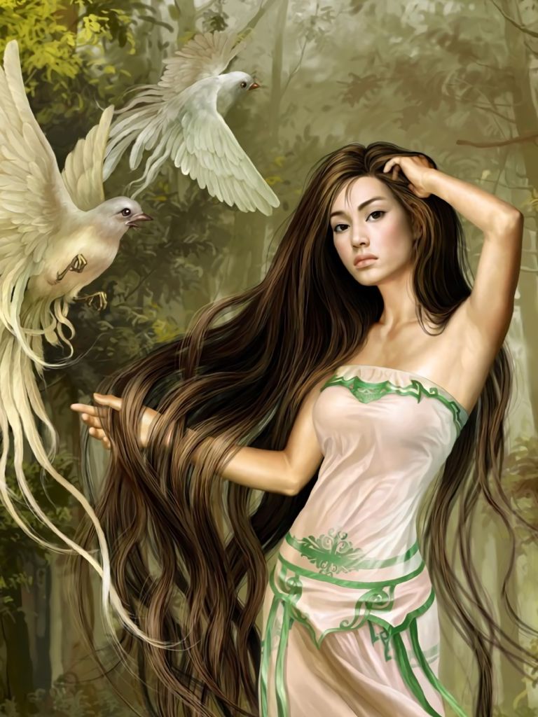 Download mobile wallpaper Fantasy, Bird, Women for free.