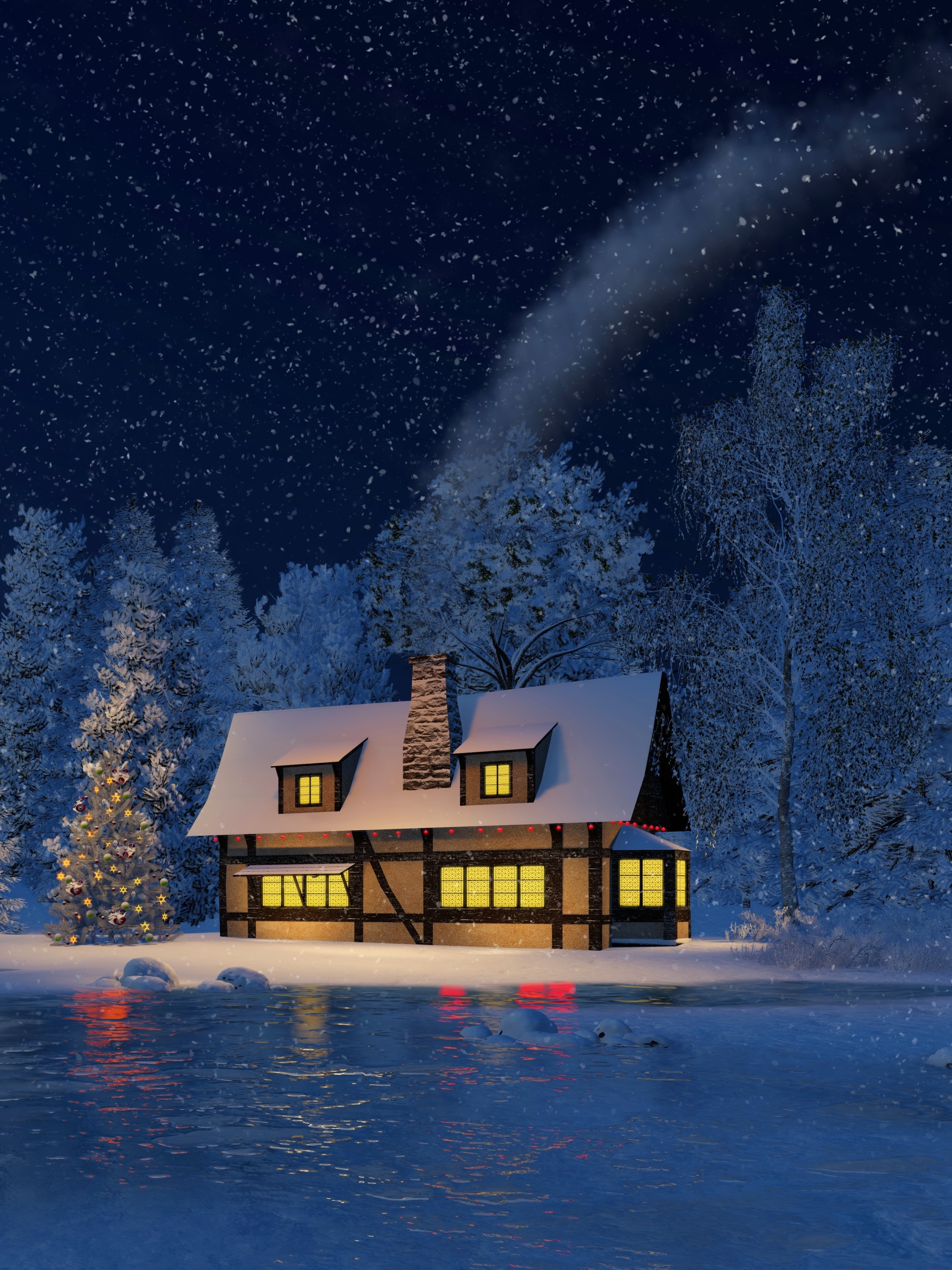 Download mobile wallpaper Winter, Snow, House, Artistic for free.