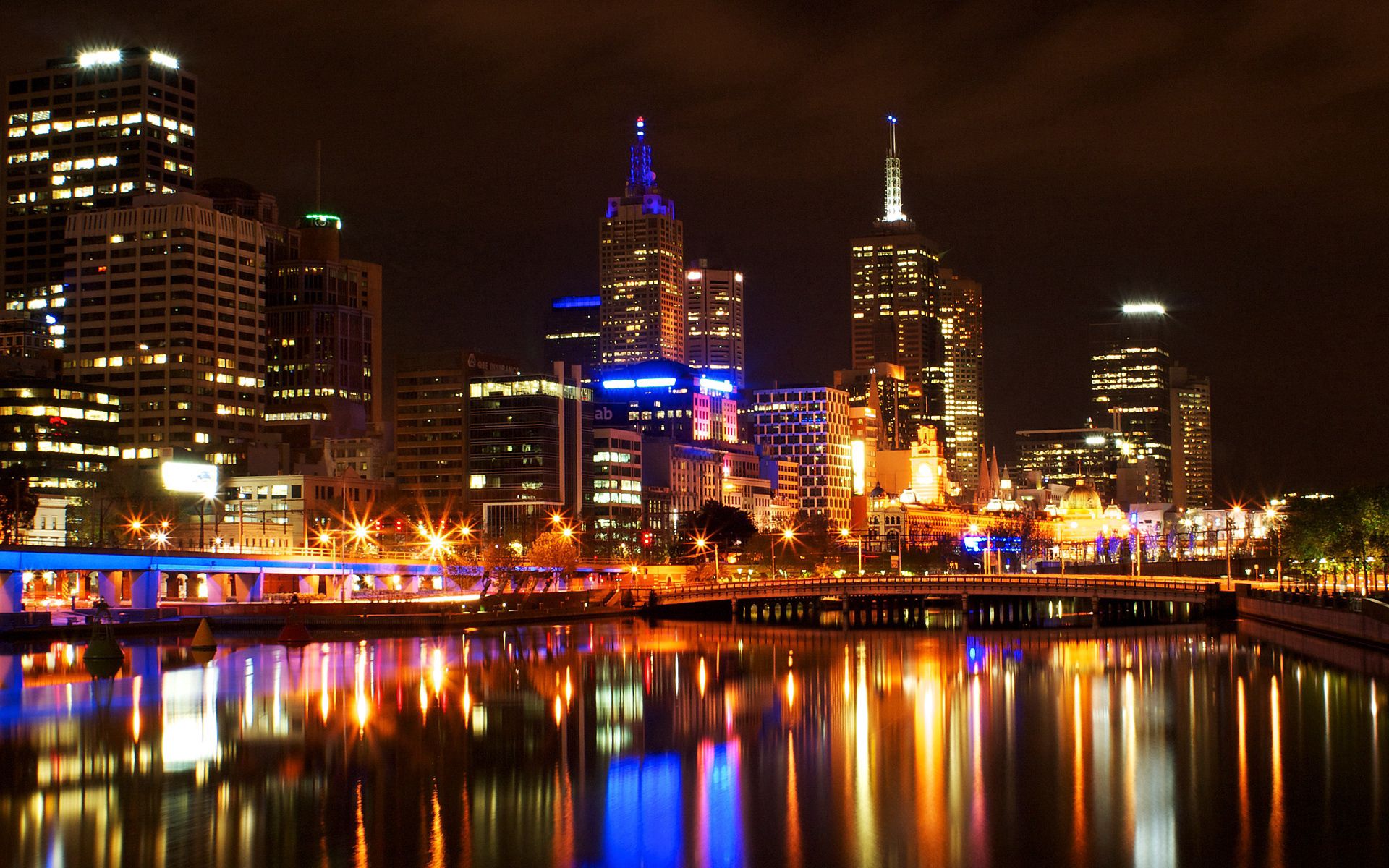 122218 скачать картинку свет, города, ночь, мост, отражения, мельбурн - обои и заставки бесплатно