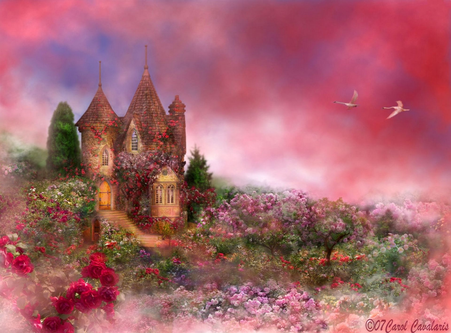 Download mobile wallpaper Castles, Flower, Colors, Garden, Colorful, Artistic, Castle for free.