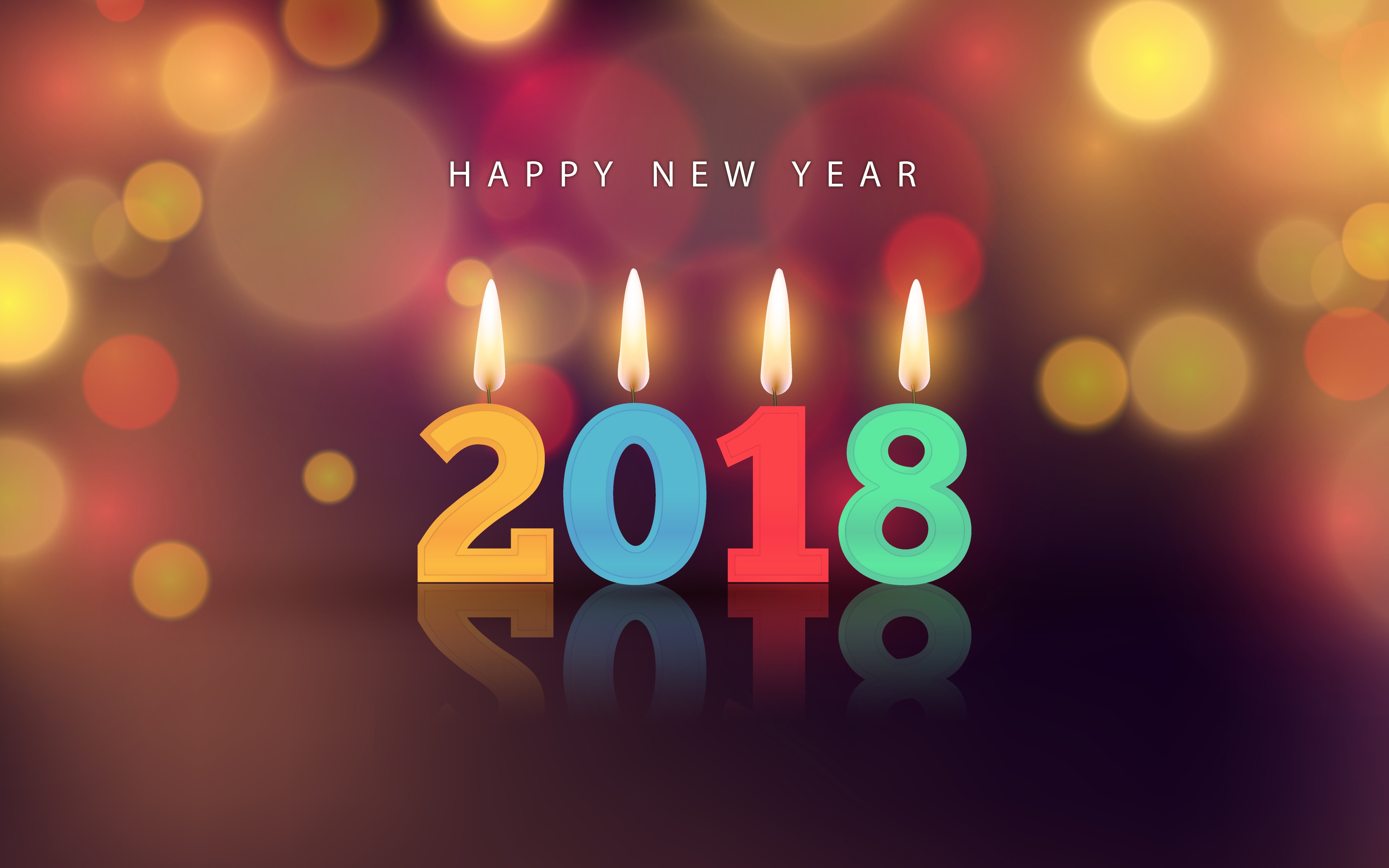 holiday, new year 2018, bokeh, candle, colors, new year