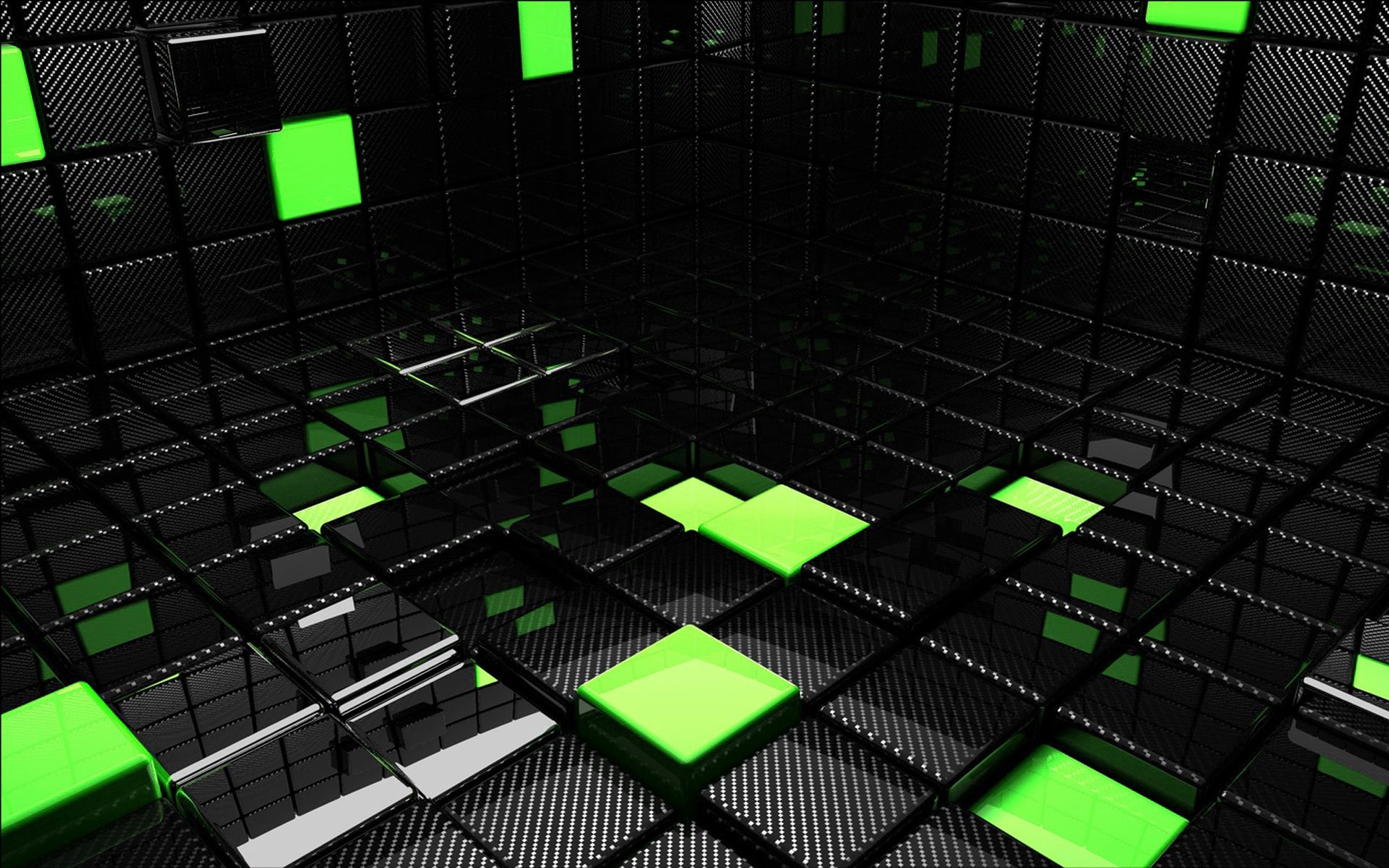 132915 завантажити картинку чорний, зелений, 3d, об'ємний об'ємний, простір, квадрат, куб - шпалери і заставки безкоштовно