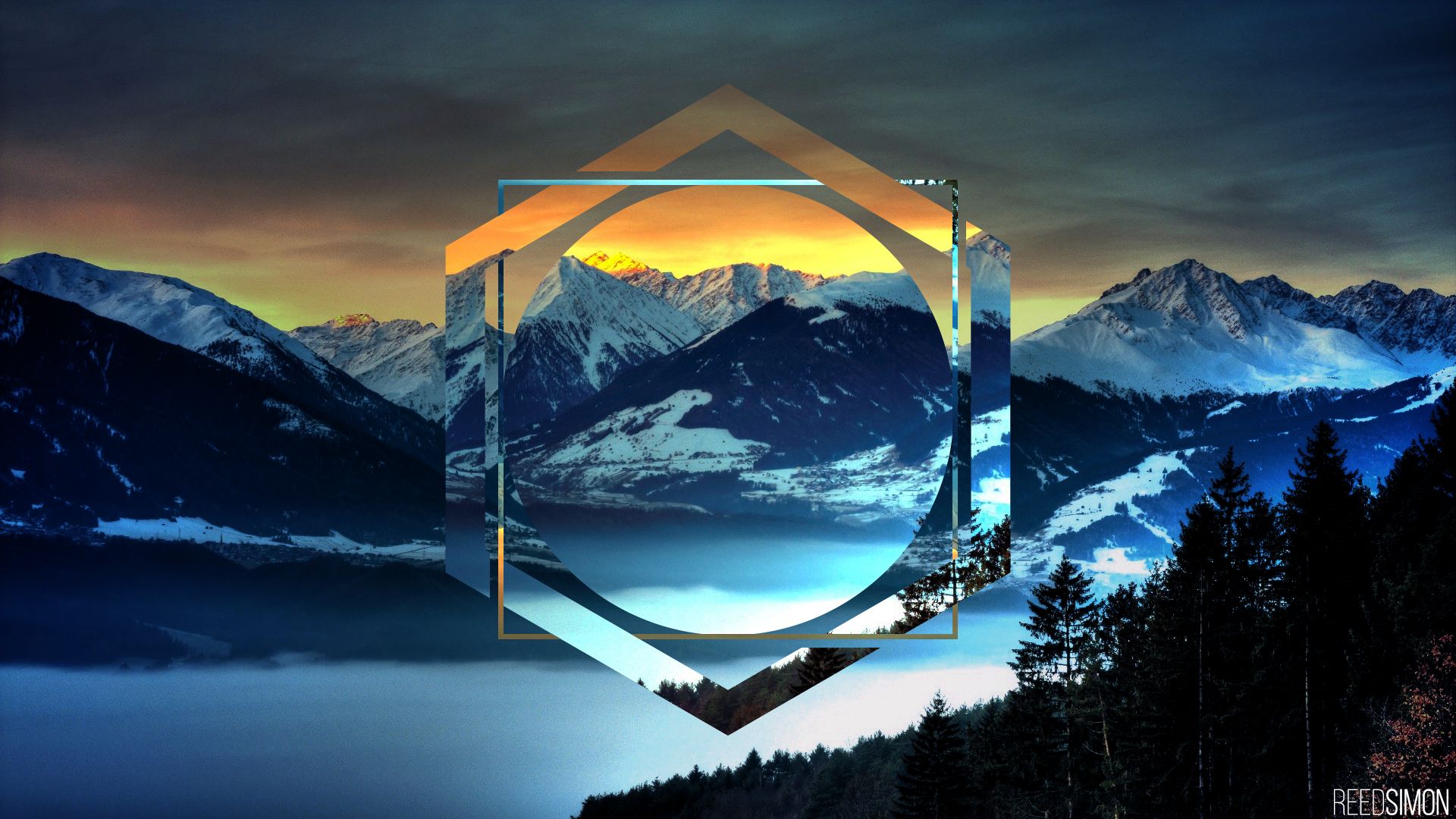 PCデスクトップに自然, 日没, 湖, 山, 芸術的, ポリスケープ画像を無料でダウンロード