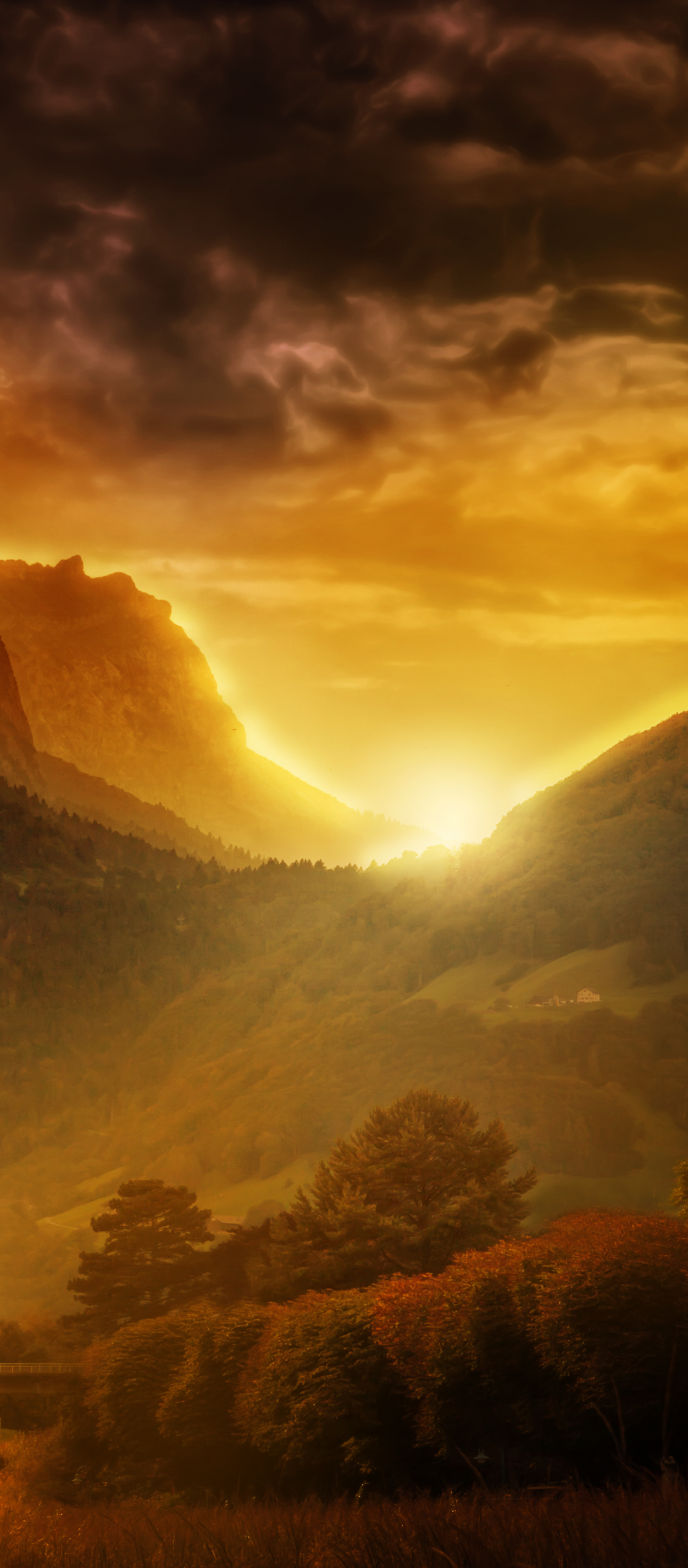 Download mobile wallpaper Sunset, Earth, Evening, Switzerland, Valley, Sunbeam, Sunbean for free.