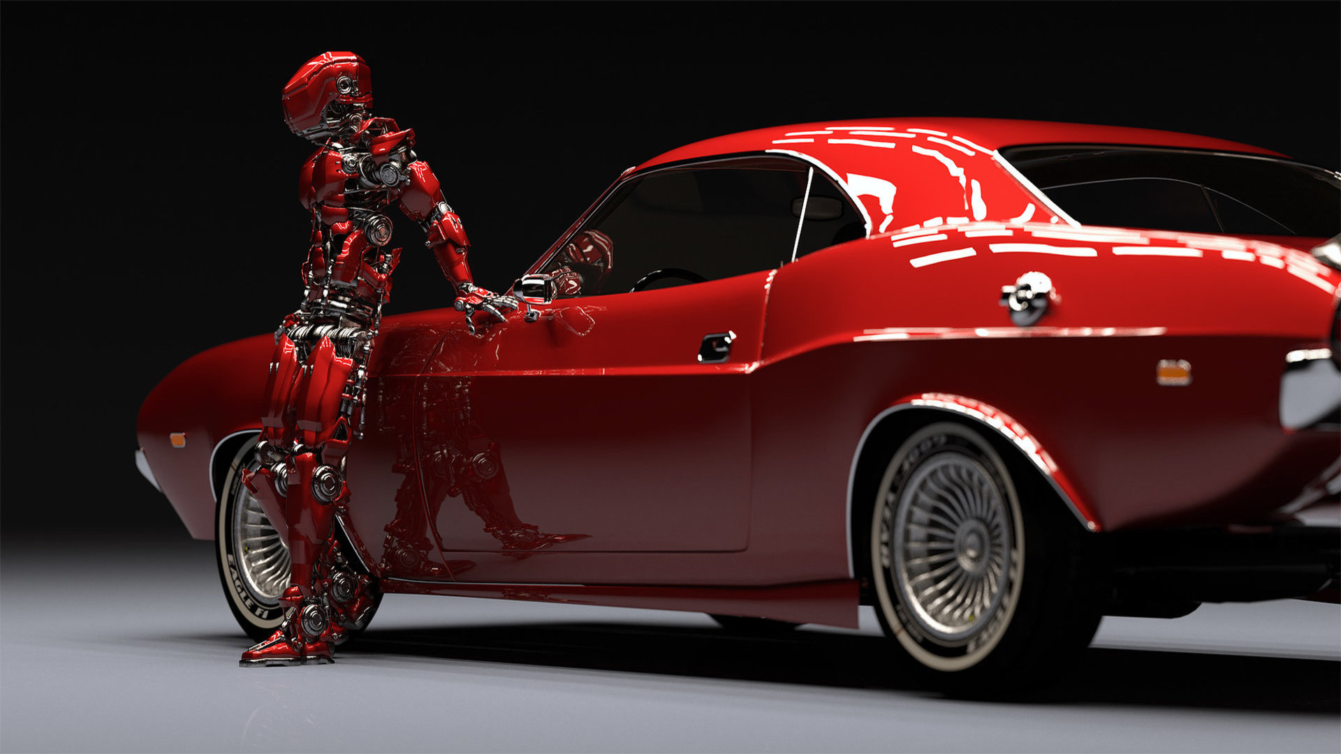 Скачать картинку Красный, Автомобиль, Робот, Научная Фантастика в телефон бесплатно.