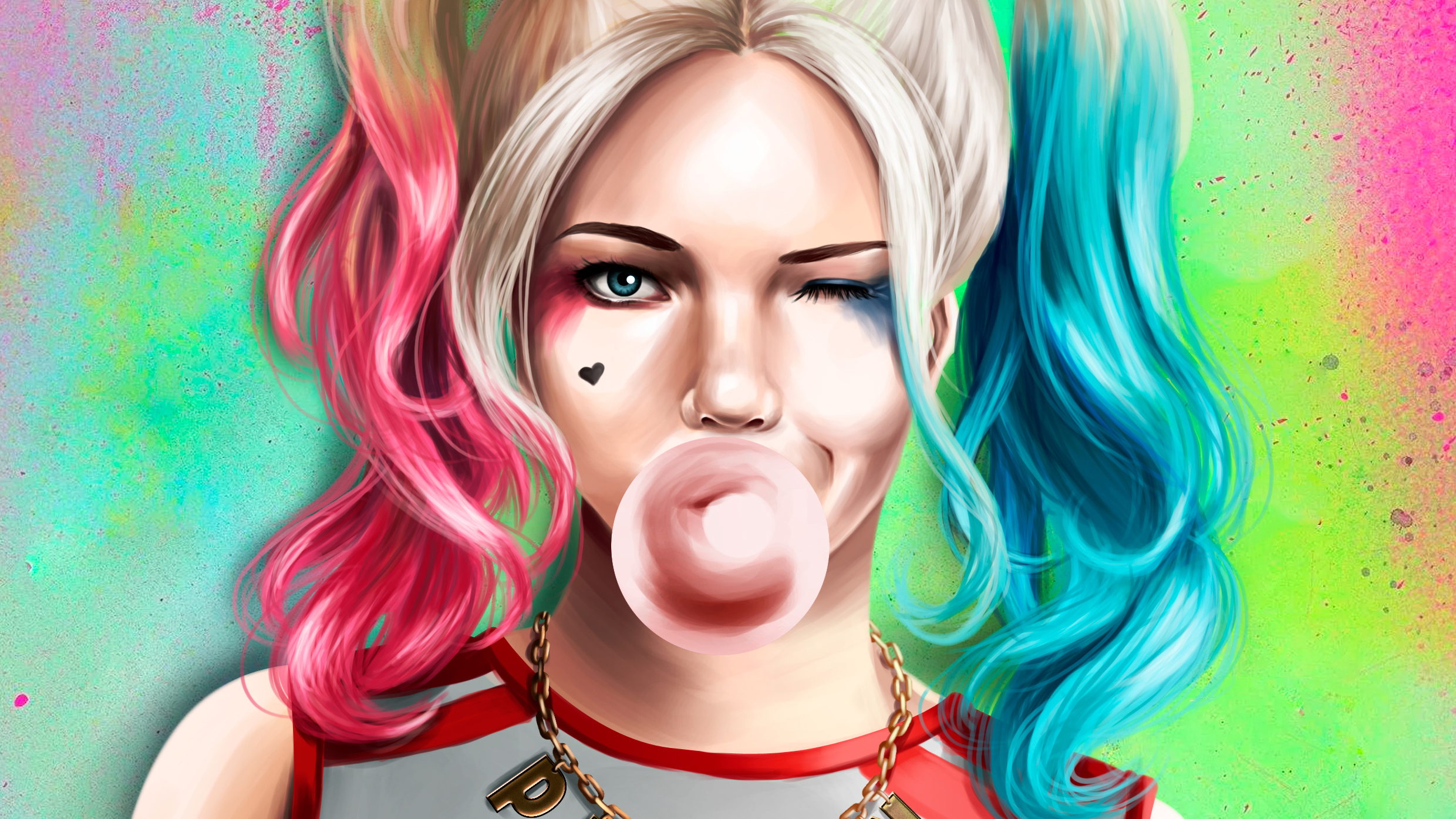 Free download wallpaper Face, Wink, Comics, Harley Quinn, Dc Comics, Twintails on your PC desktop