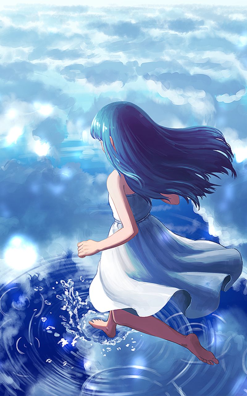 Handy-Wallpaper Wolke, Kleid, Original, Blaue Haare, Animes kostenlos herunterladen.